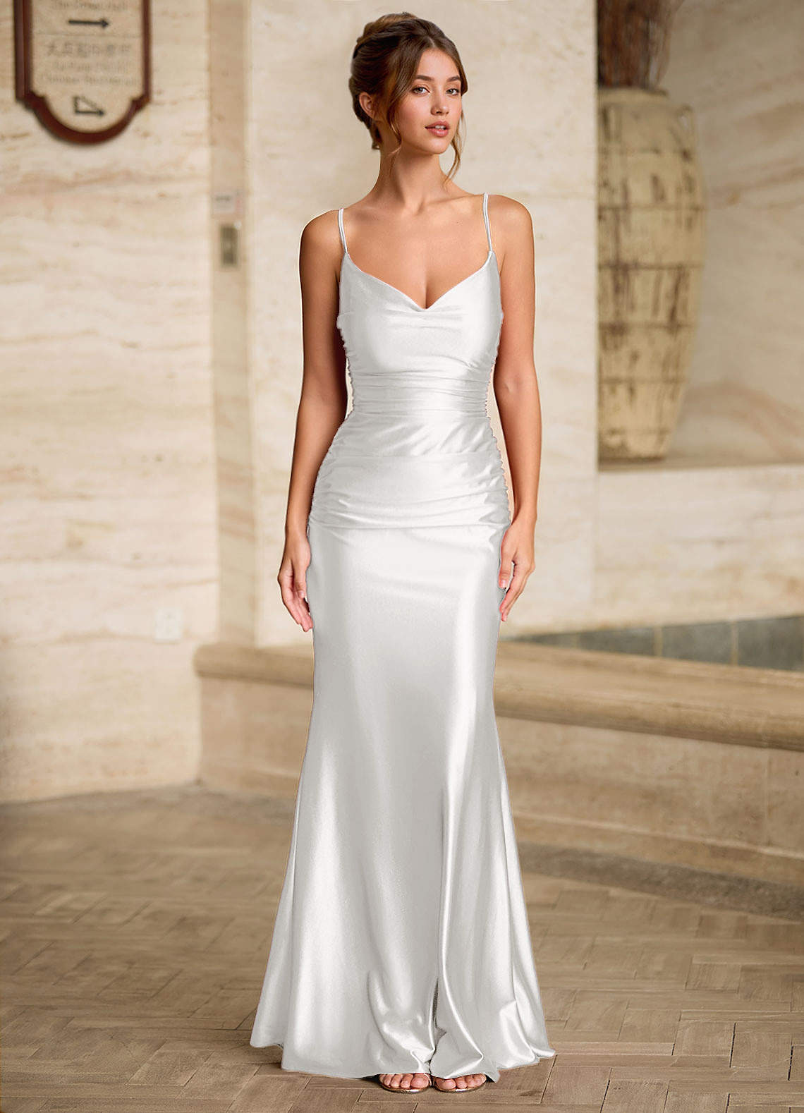 white backless prom dress Scarlett Mermaid Golden Hour Goddess Flowy Premium stretch jersey Color:Ivory sa_colour: black