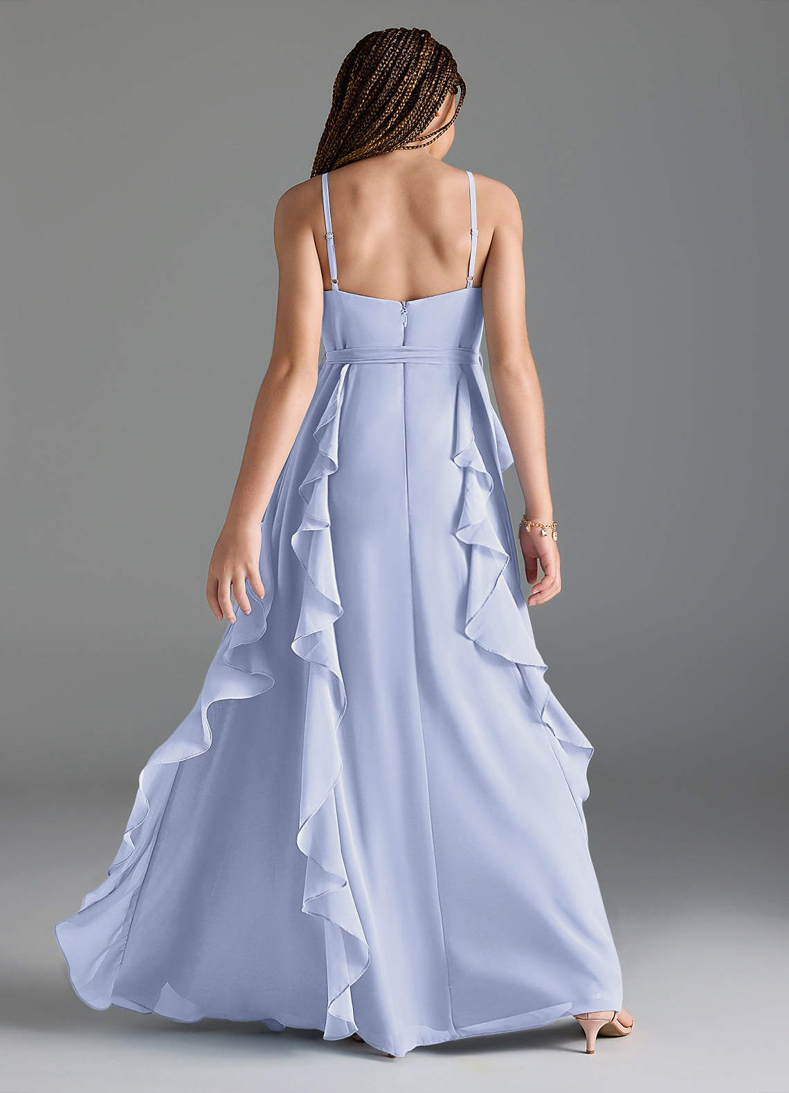 Azazie Peyton Junior Abito A-Line in Chiffon con Volant a cascata e Scollo a V Lavanda image4