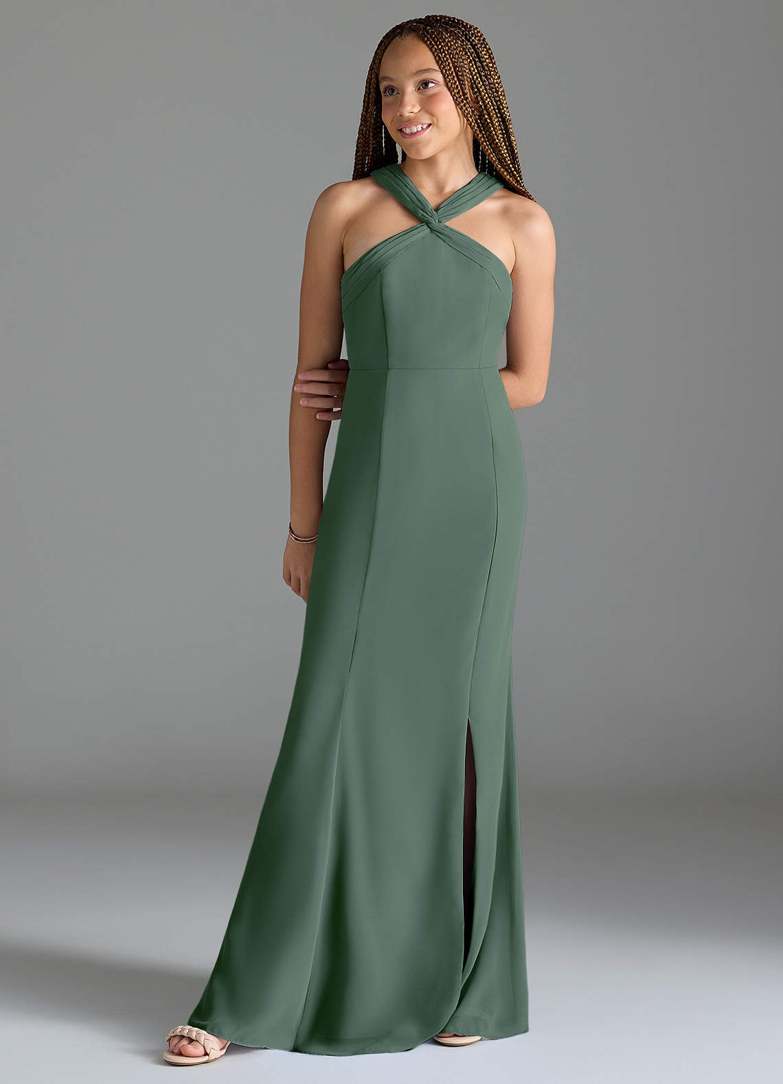 Azazie Rue Junior Eucalyptus Mermaid Side Slit Chiffon Dress image1