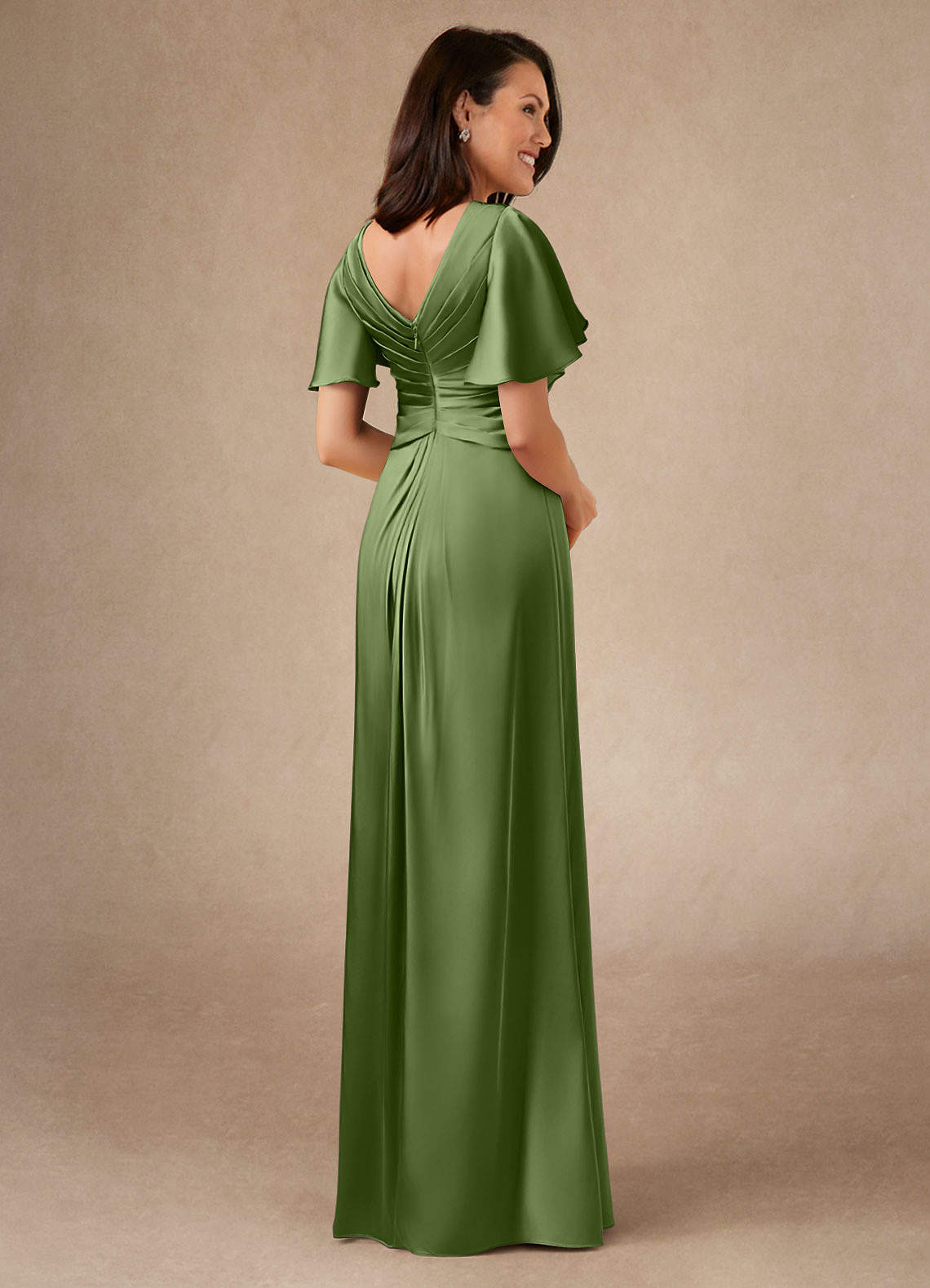 Azazie Emmeline Mother of the Bride Dresses Juniper A-Line Pleated Stretch Satin Dress image1