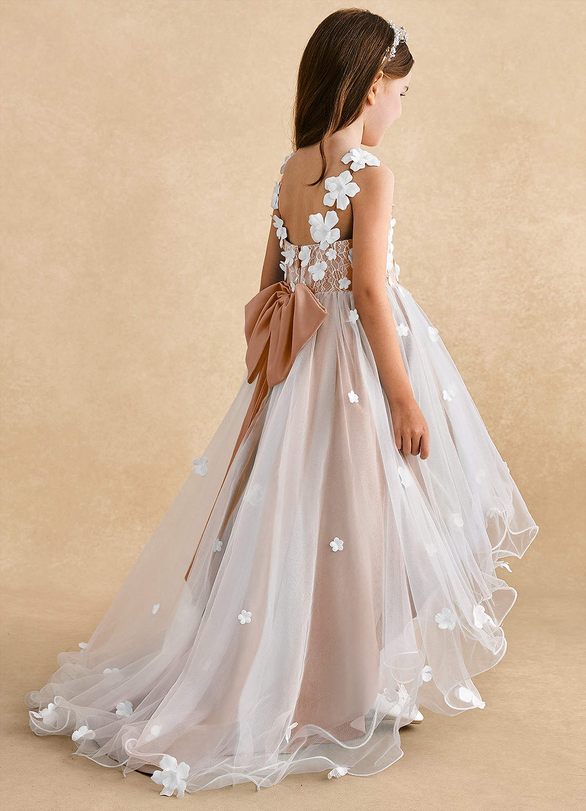 Azazie Celia Flower Girl Dresses Champagne Rose A-Line Lace Tulle Dress image4