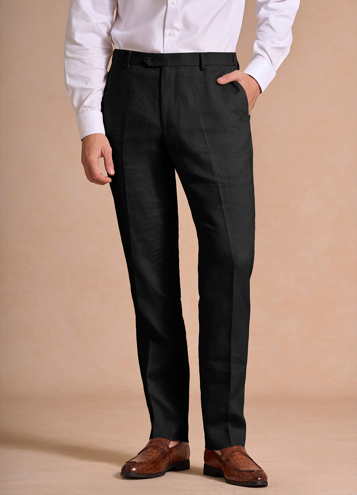front Harrison Black 100% Linen Dress Pants