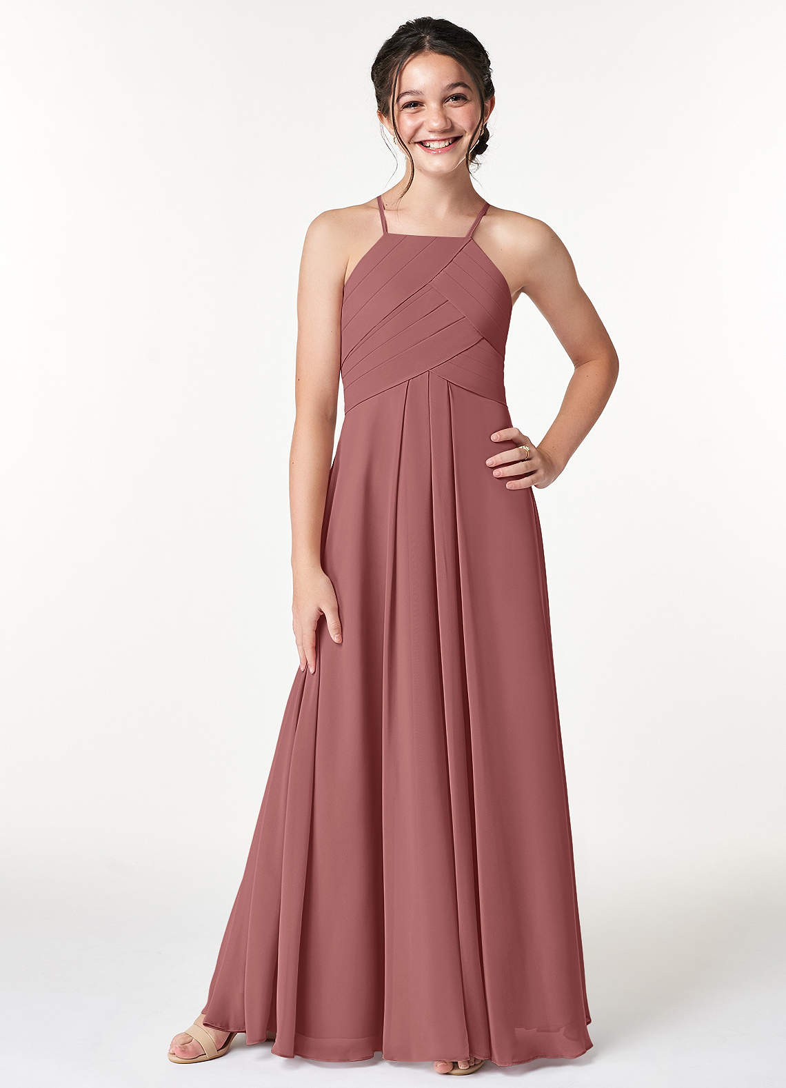 Azazie Ginger Junior Amethyst A-Line Pleated Chiffon Dress image1