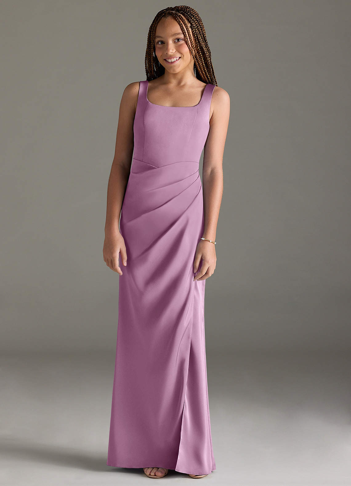Azazie Mero Junior Meerjungfrau-Linie Plissee Stretch-Satin Kleid Blauregen image1