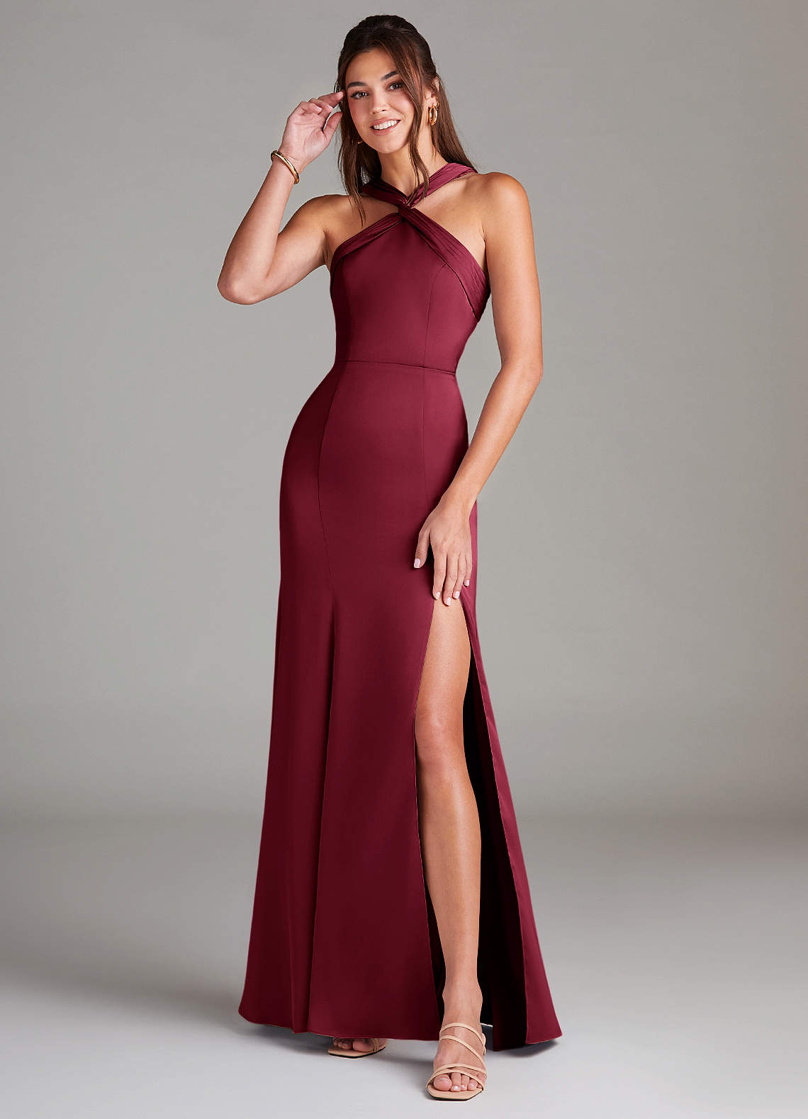 Azazie Mermaid Halter Neck Floor-Length Stretch Satin Bridesmaid Dresses