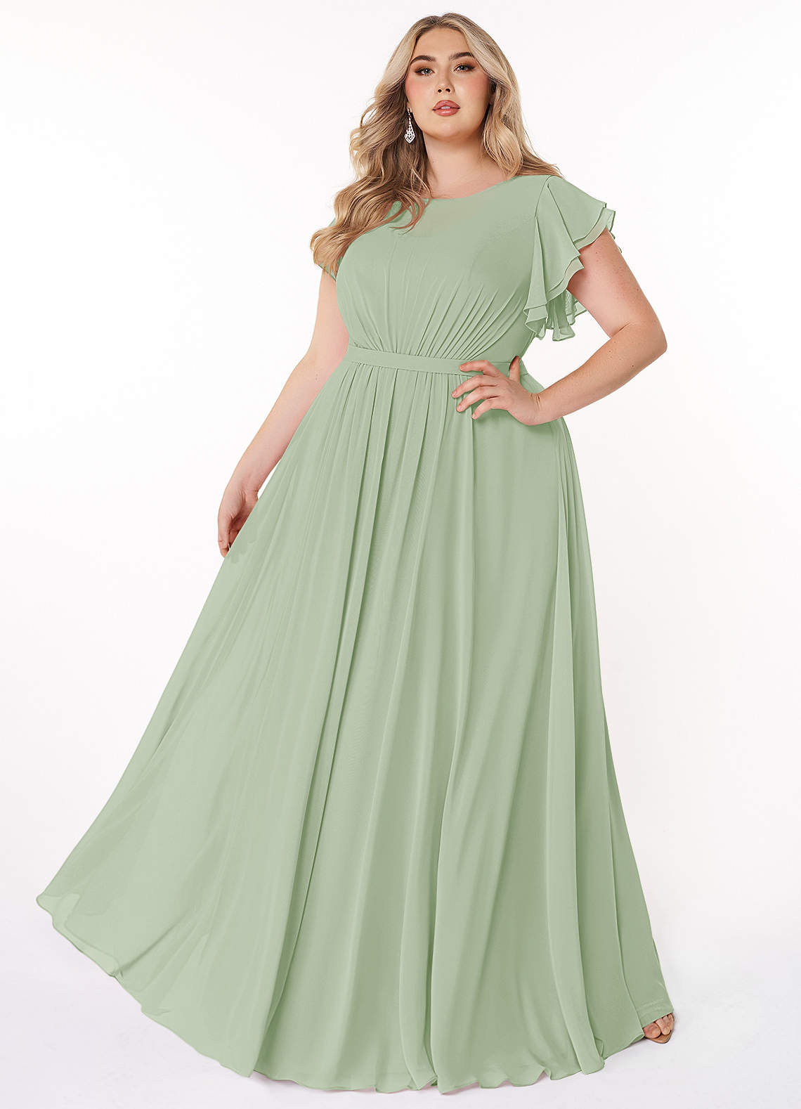 Azazie Daphne Modest Bridesmaid Dresses A-Line Ruffled Chiffon Floor-Length Dress image1