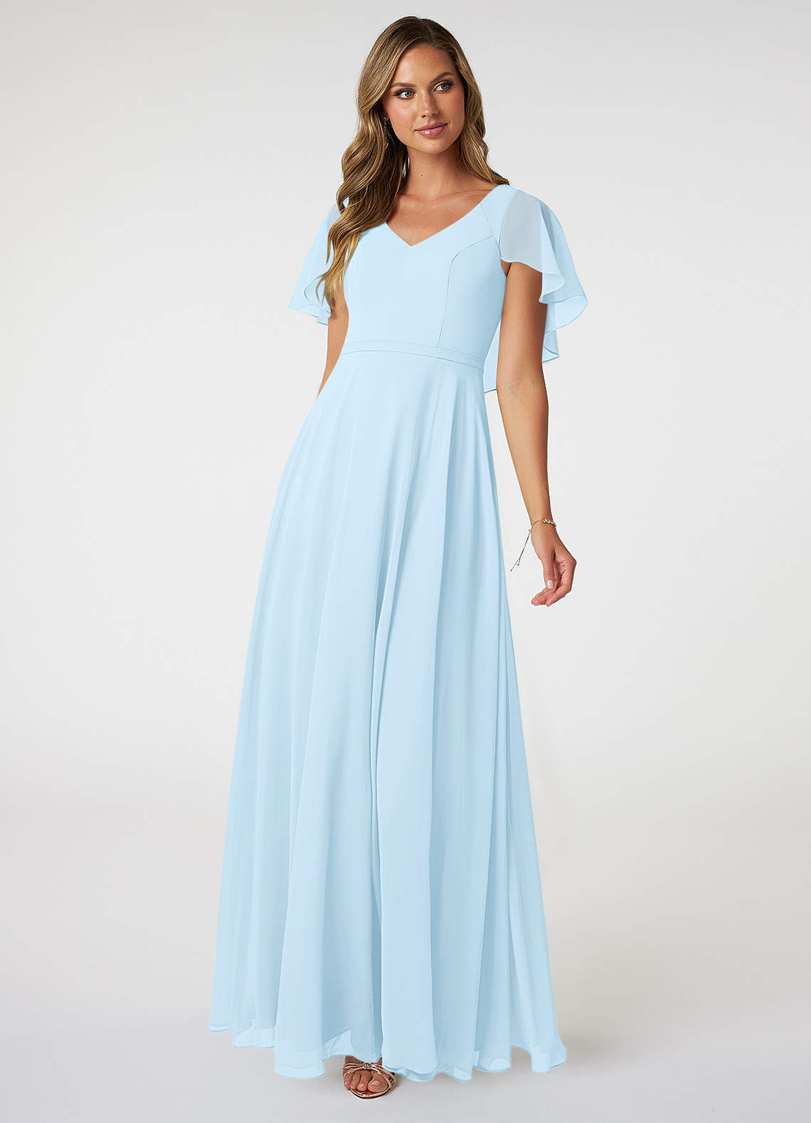 Azazie Jamie Robes de demoiselle d'honneur Robe Trapèze en Mousseline de soie Bleu Ciel image1