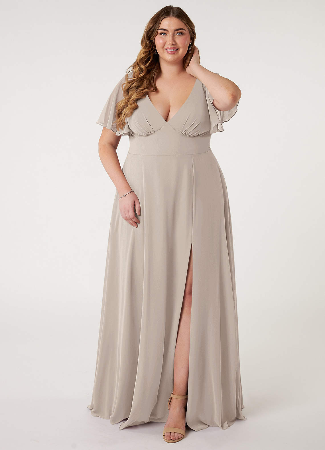 Azazie Kimber Bridesmaid Dresses Frost A-Line Flounce Sleeve Chiffon Dress image1