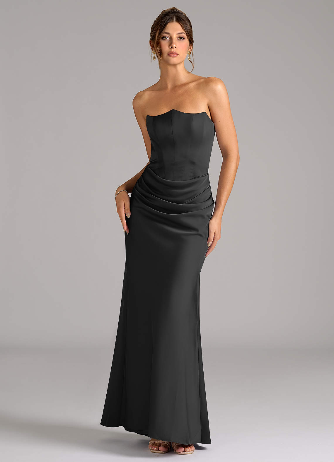 Azazie Debby Bridesmaid Dresses Black Mermaid Strapless Stretch Satin Convertible Dress image1