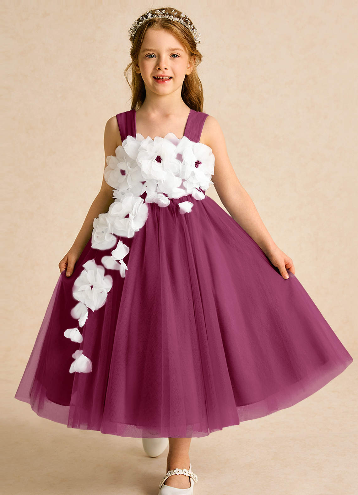 Azazie Dovey Flower Girl Dresses Mulberry Ball-Gown Bow Tulle Dress image1