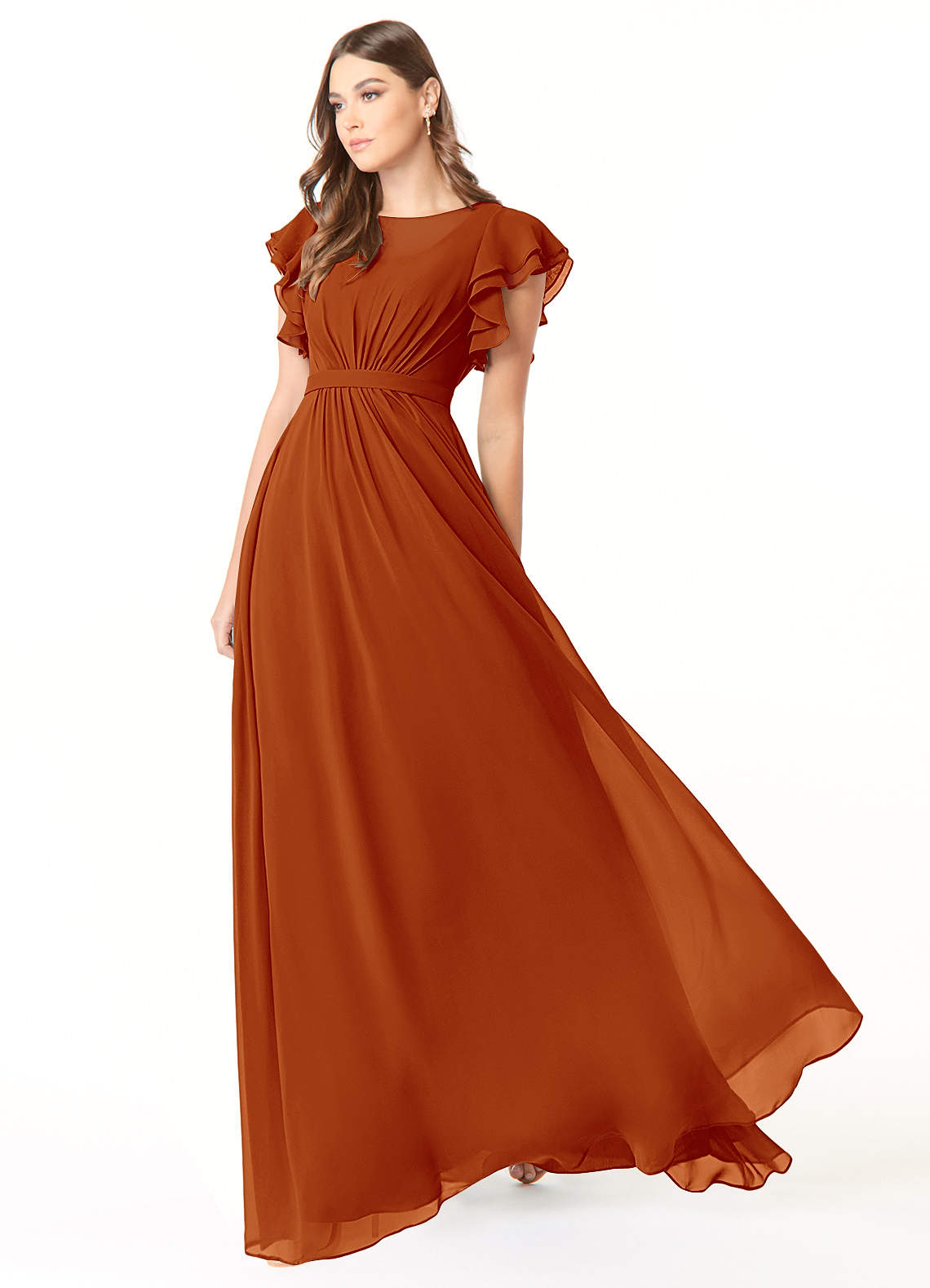 Azazie Daphne Modest Bridesmaid Dresses A-Line Ruffled Chiffon Floor-Length Dress image2