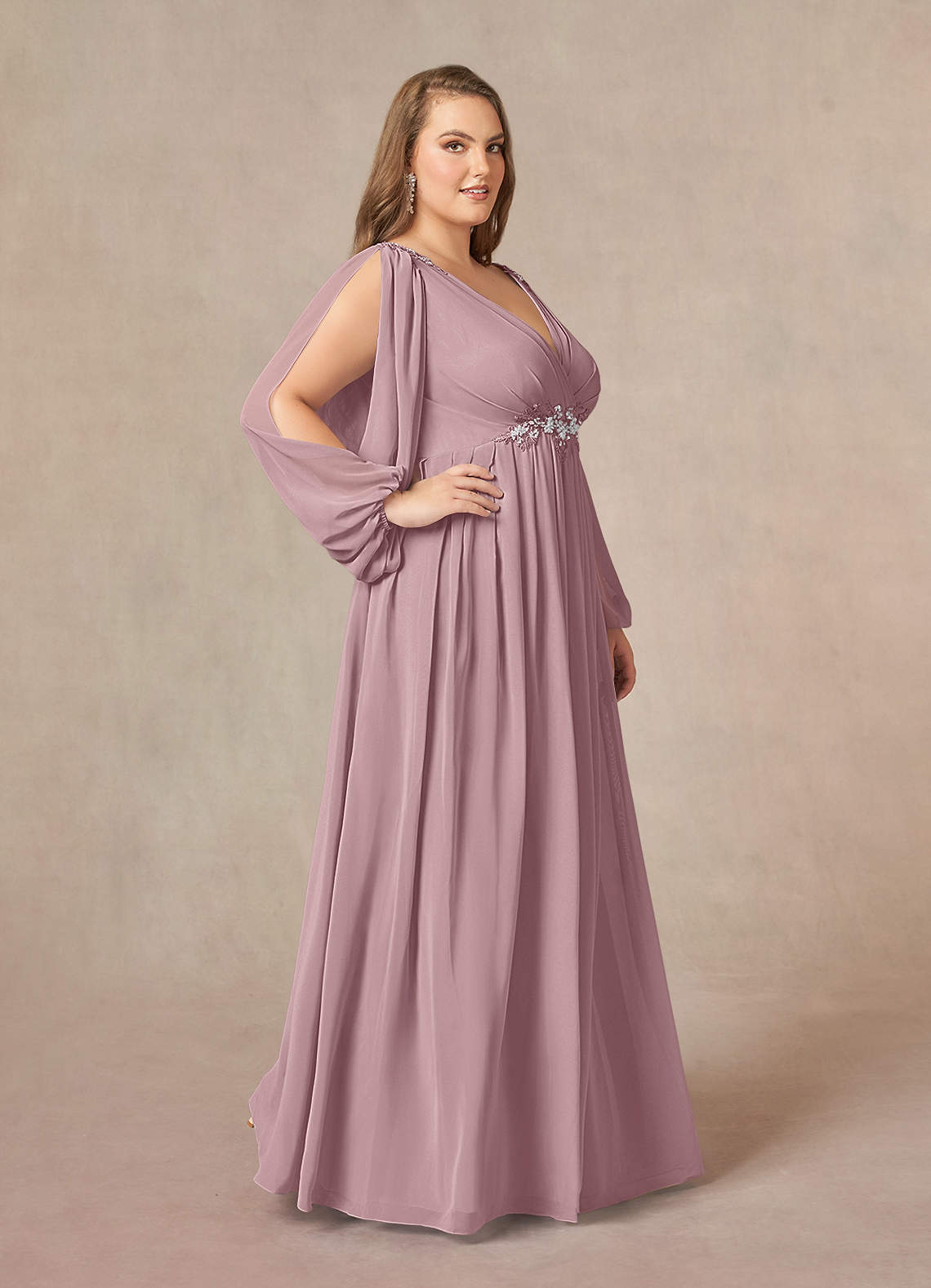 Azazie Gypsy Mother of the Bride Dresses Dusty Rose A-Line V-Neck Sequins Chiffon Dress image8