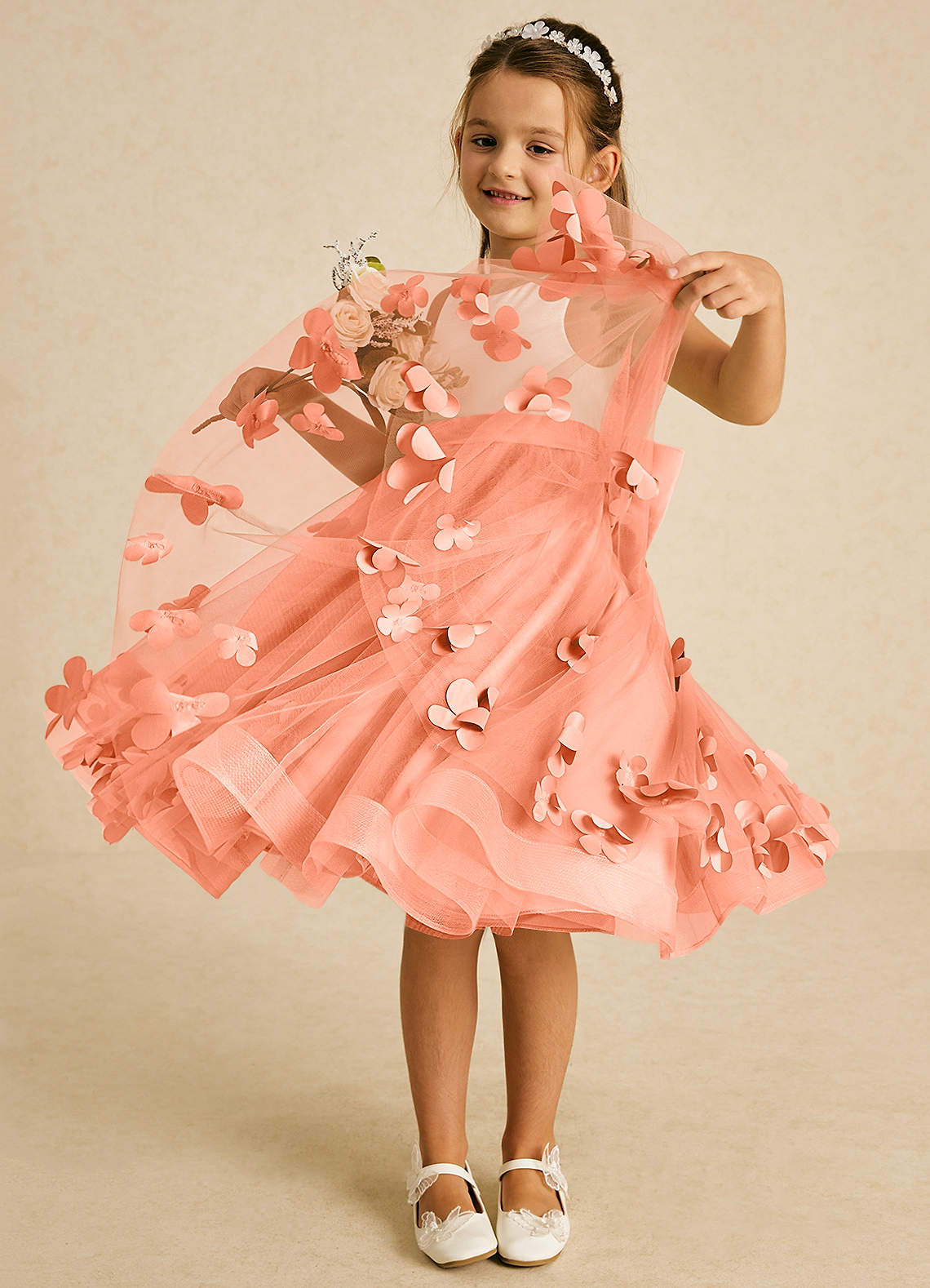 Azazie Sprout Flower Girl Dresses Sunset A-Line Bow Tulle Dress image2