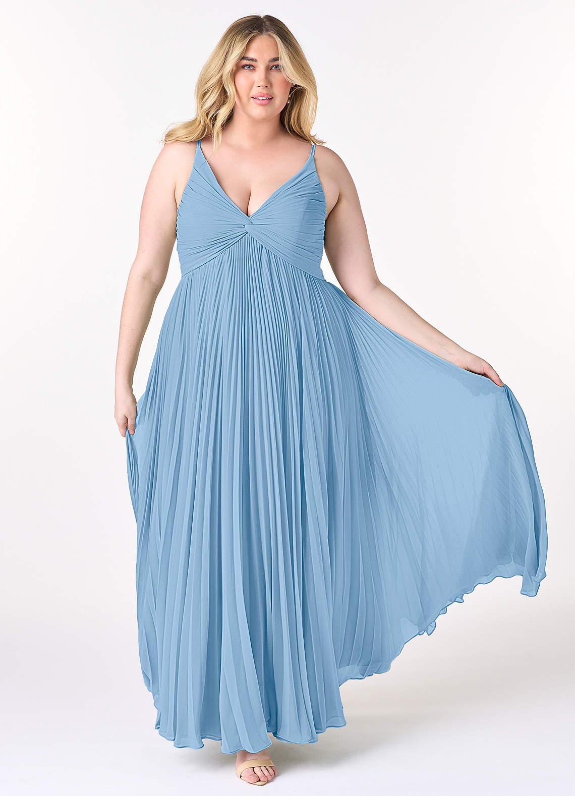 Azazie Raychelle Brautjungfernkleider Eine Linie V-Hals Chiffon Kleid Puderblau image1