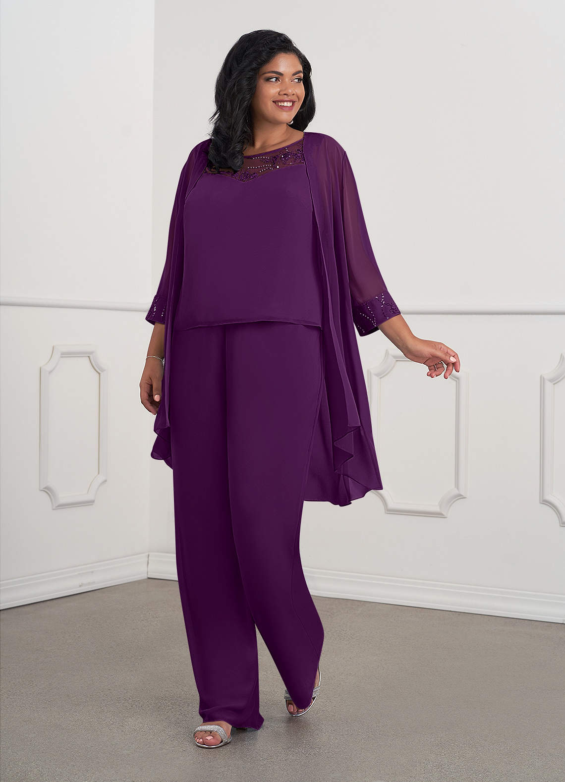 Azazie Maura Kleider für die Brautmutter Overall/Jumpsuit Pailletten Chiffon Kleid Traube image1