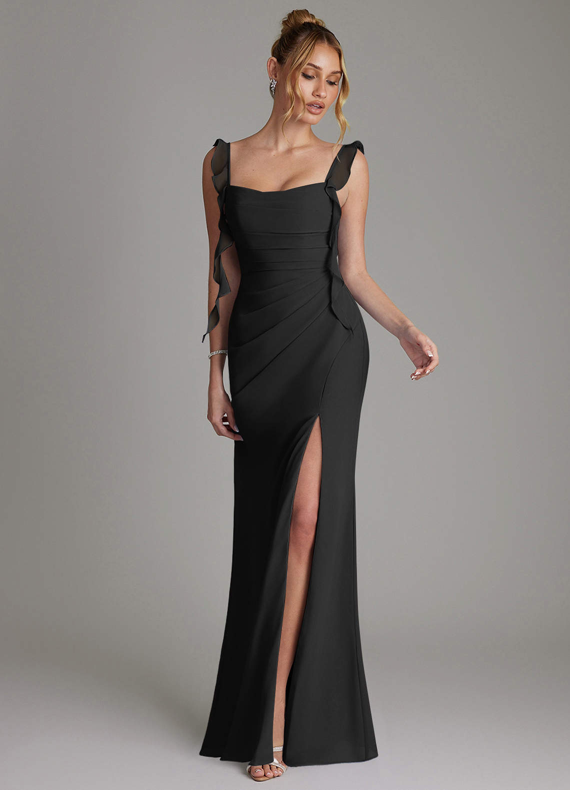 Azazie Jessamine At-home Try On Dresses Black Mermaid Corset Chiffon Dress image3