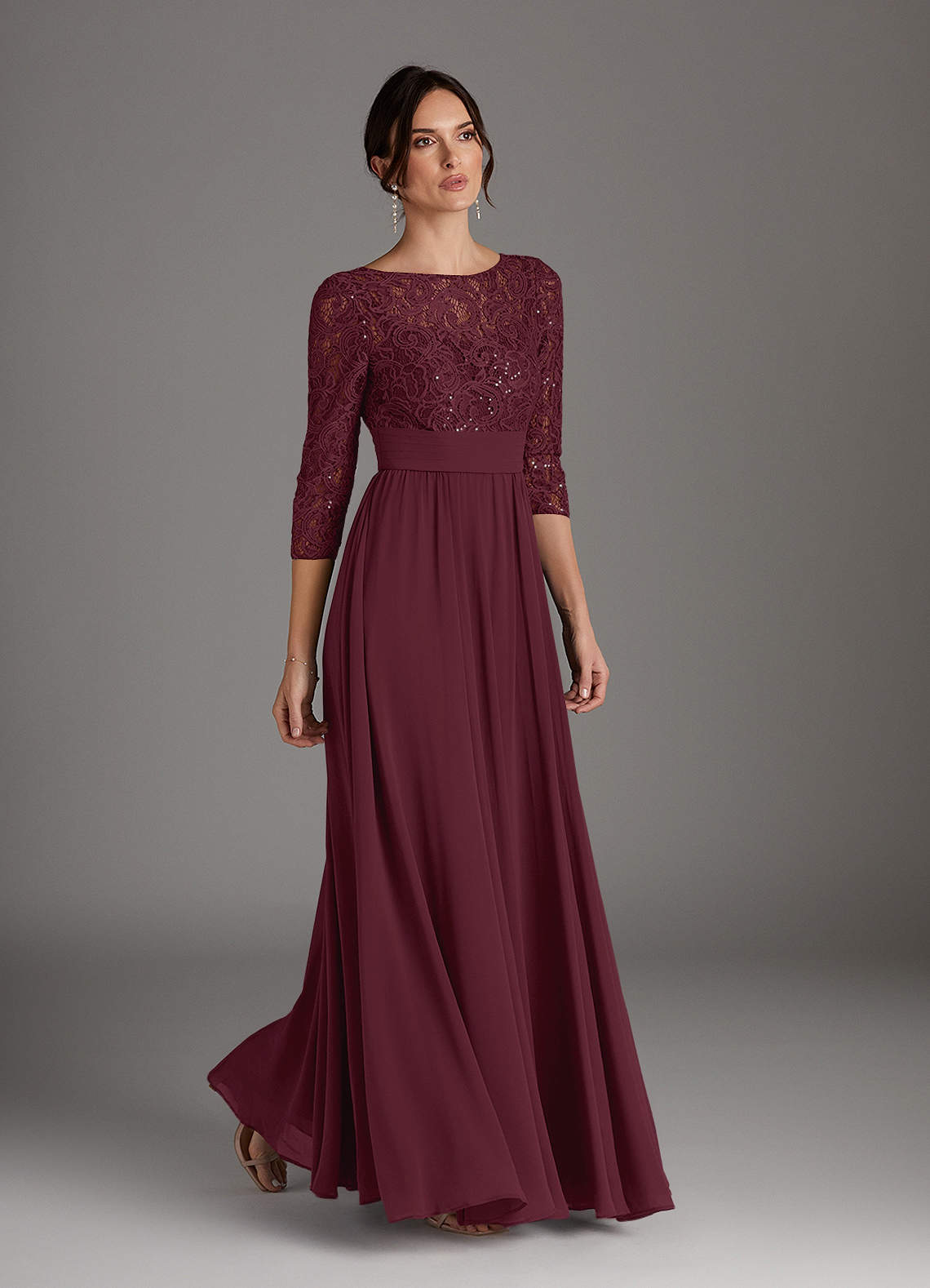 Azazie Carmena Vente Finale Robe Trapèze en Mousseline de soie Paillettes Cabernet image2