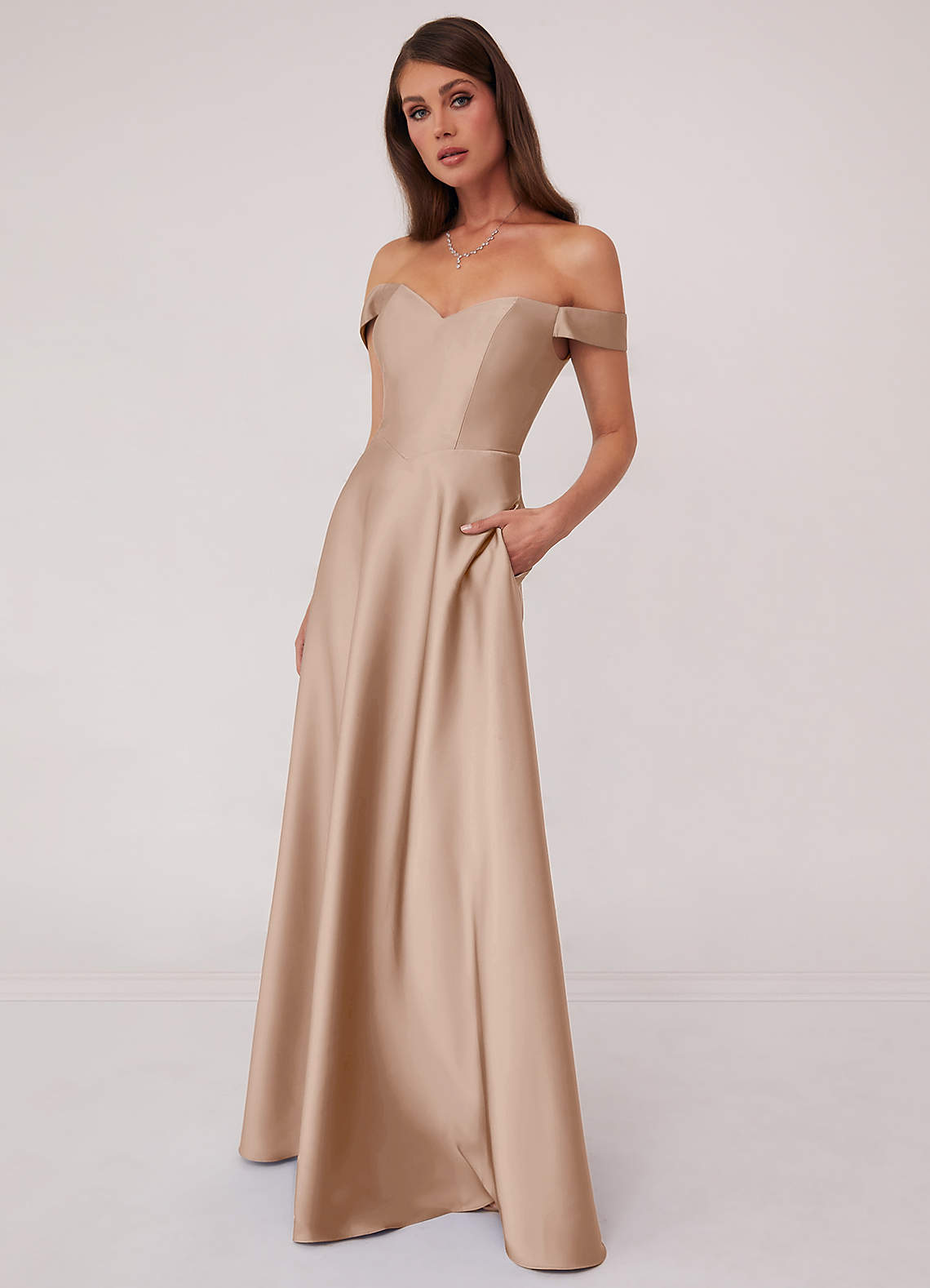 Barbie  AZAZIE 1013 Ready to Ship Taupe Stretch Satin Bridesmaid Dresses  | Azazie