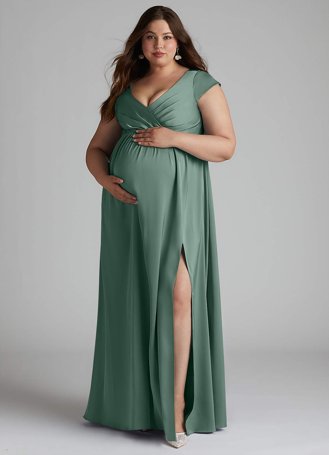 Azazie Allessia Maternity Bridesmaid Dresses A-Line Pleated Stretch Satin Floor-Length Dress image10