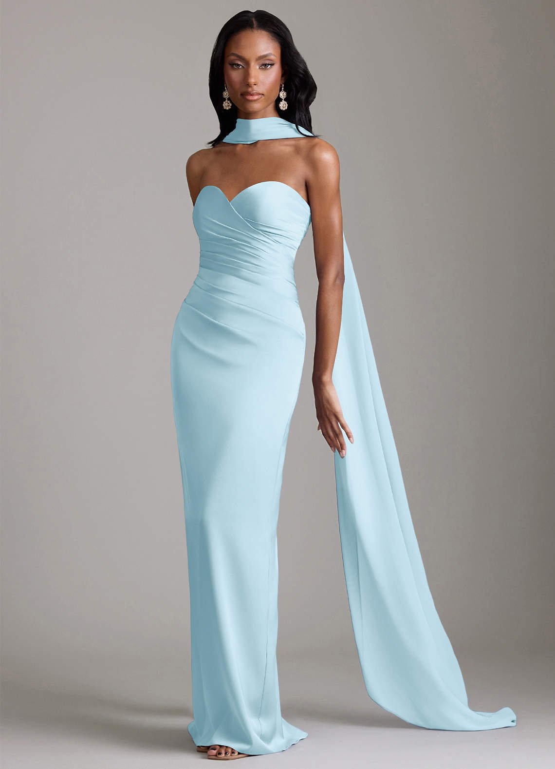 Azazie Sonora Vestidos de madrinha de casamento Vestido Céu Azul de Cetim elástico de Bainha com Sem alças image9