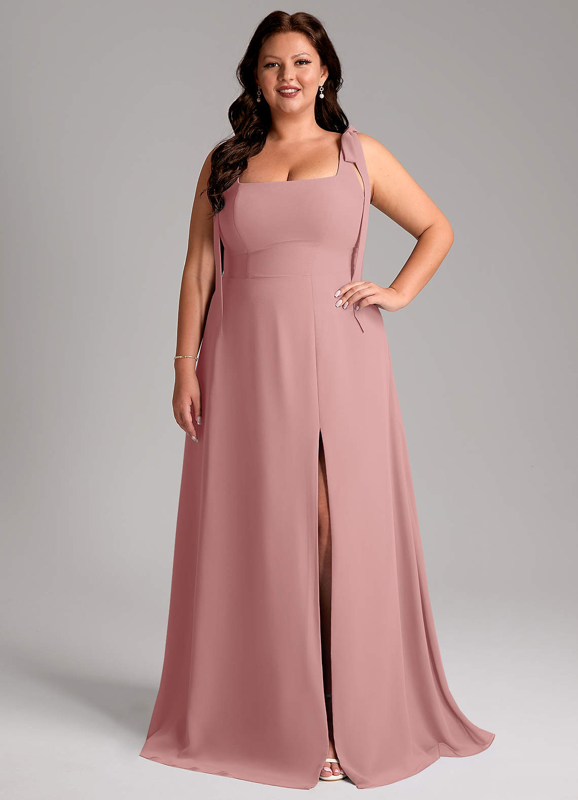 Azazie Debra Bridesmaid Dresses Dusty Rose A-Line with Pockets Chiffon Convertible Dress image1