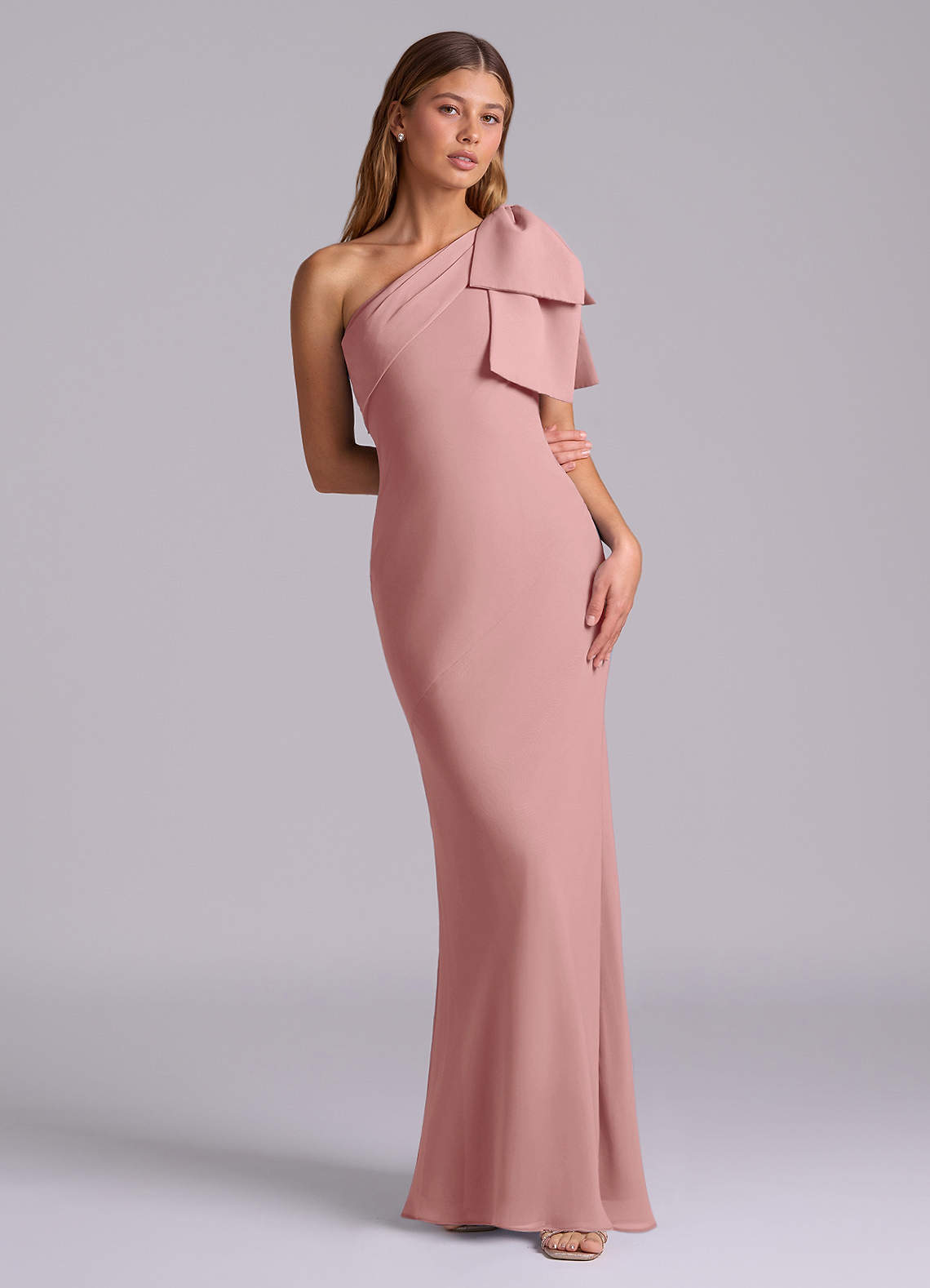 Azazie Yuanna Bridesmaid Dresses Dusty Rose Mermaid One Shoulder Chiffon Dress image2