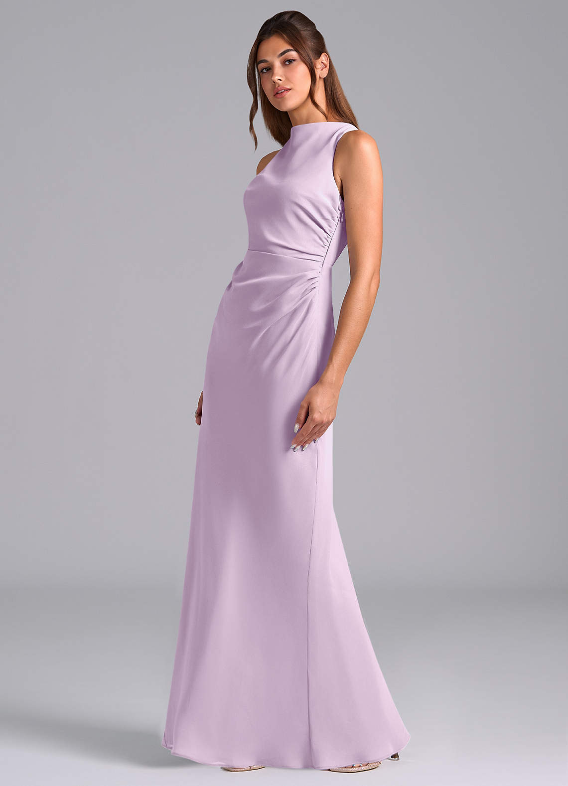 Azazie Evadne Jurken voor bruidsmeisjes Jurk van Chiffon met A-Lijn Geplooid Frosted Lila image1