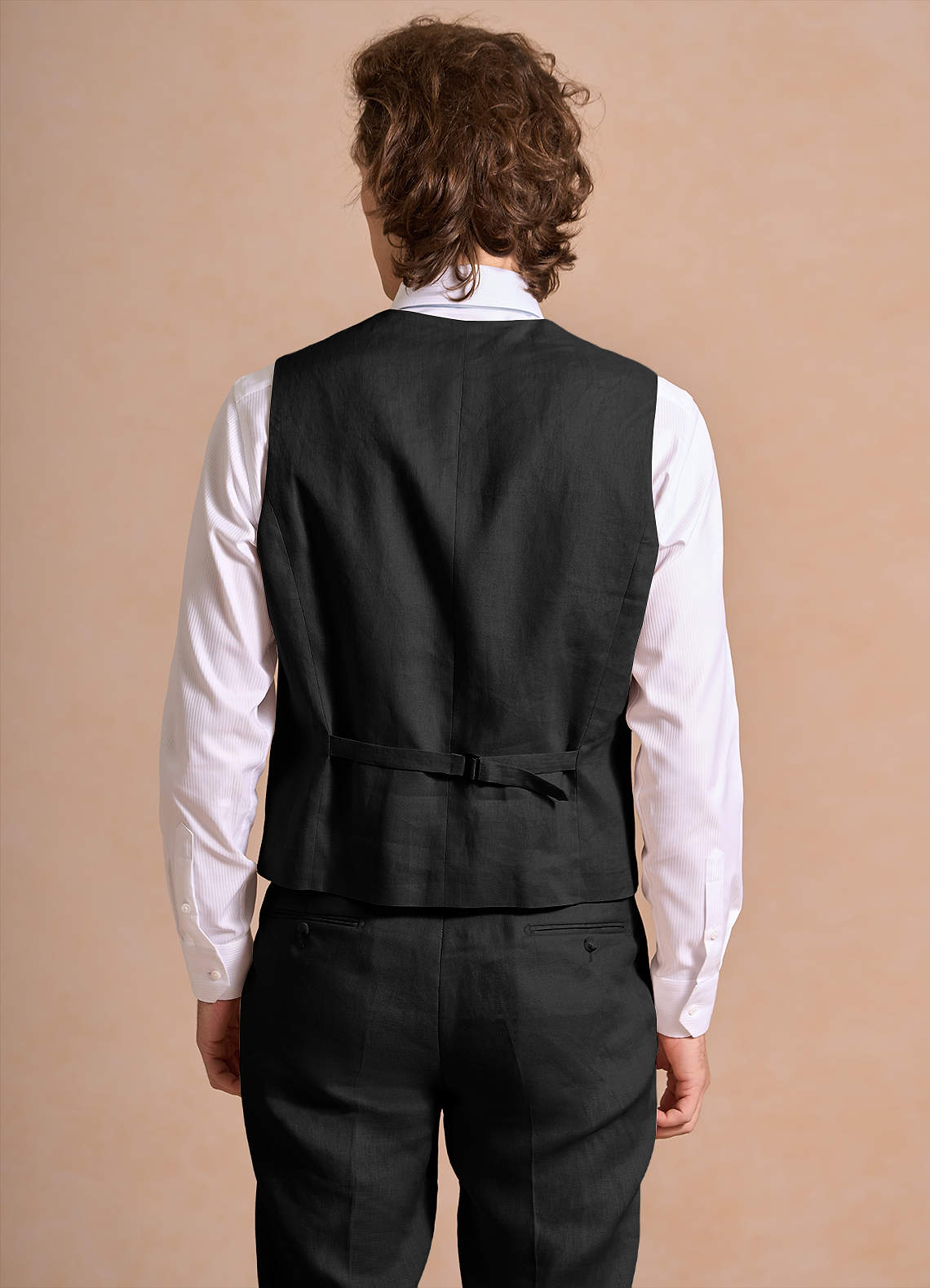 front Harrison Black 100% Linen Suit Vest