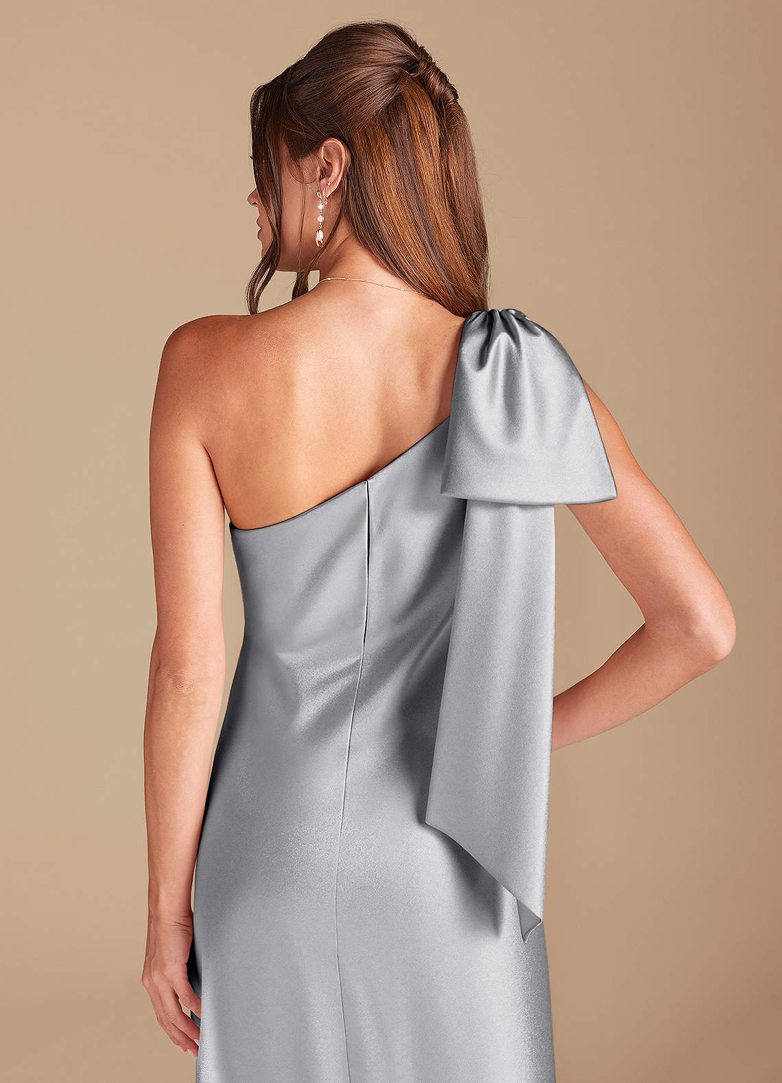 metallic silver one shoulder dress After Six Women's One-Shoulder Soho Metallic Ruched Waist Gown