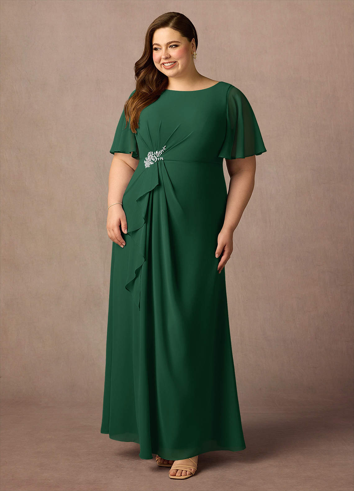 Azazie Rain Vestidos para mãe da noiva Vestido Verde Escuro de Chiffon de Bainha com Frisado image2
