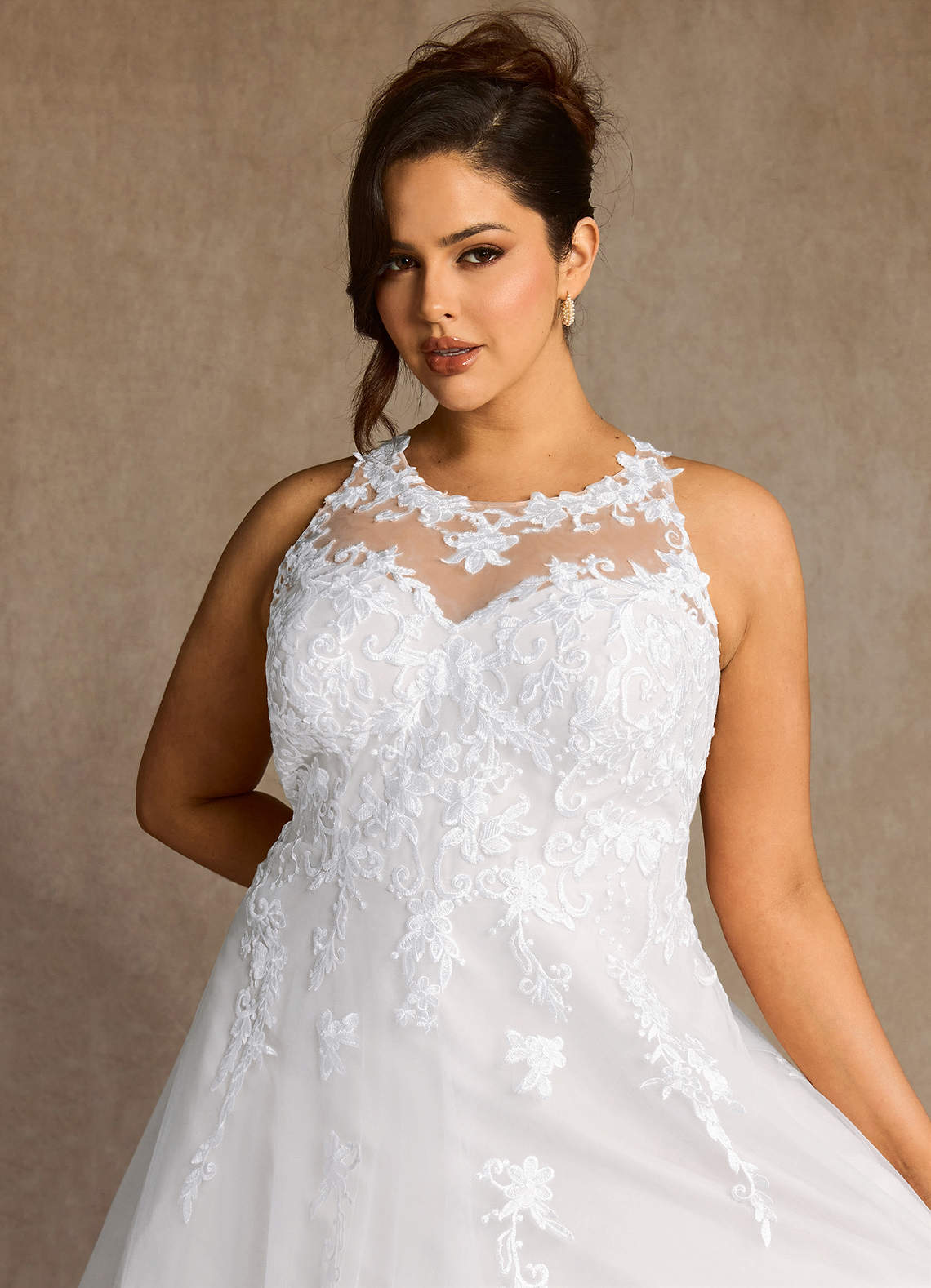 Azazie Melrose At-home Try On Dresses Diamond White A-Line Sweetheart Lace Tulle Dress image11