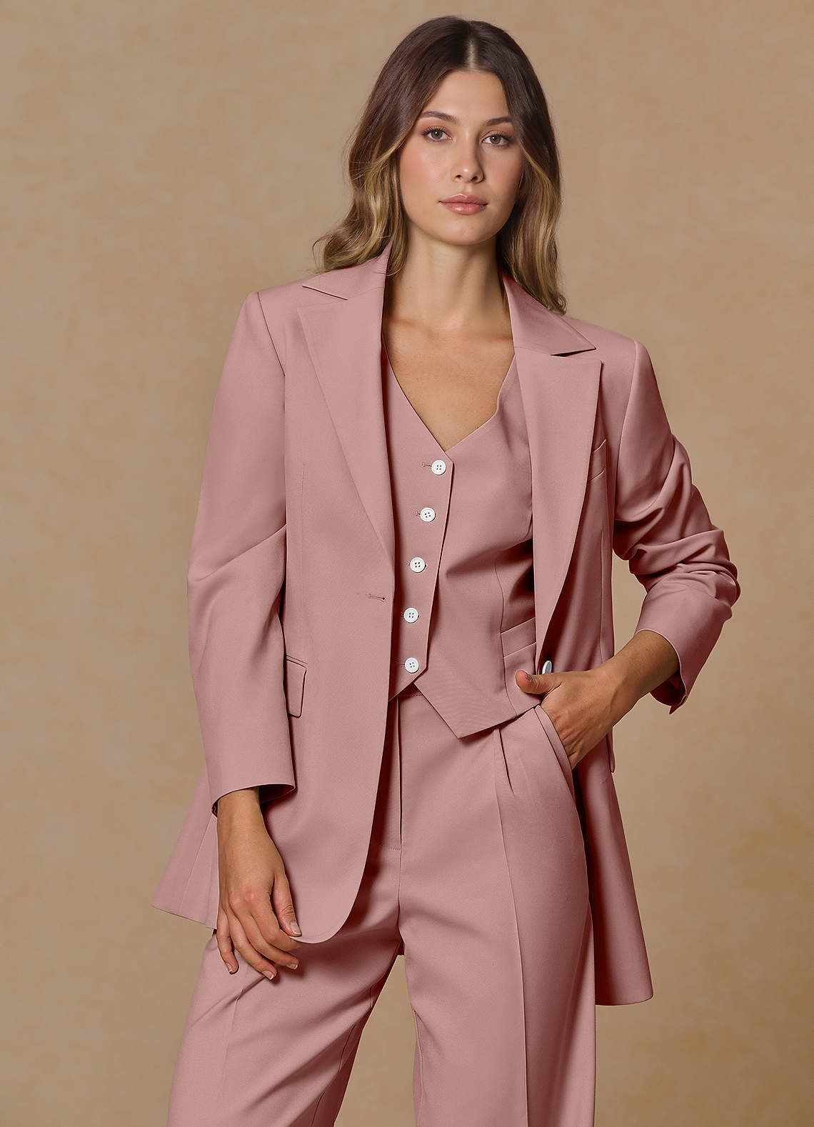 front Rowan Dusty Rose Refined Weave Performance blazer