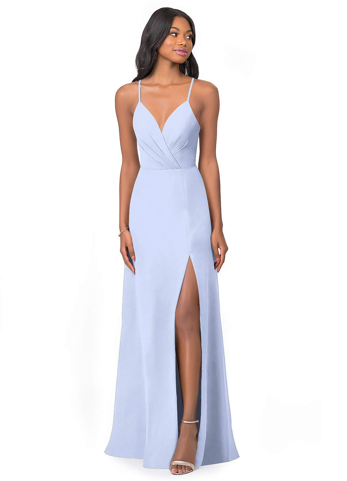 Azazie Everleigh Robes de demoiselle d'honneur Robe Trapèze en Mousseline de soie Plissé en cœur Eis image1
