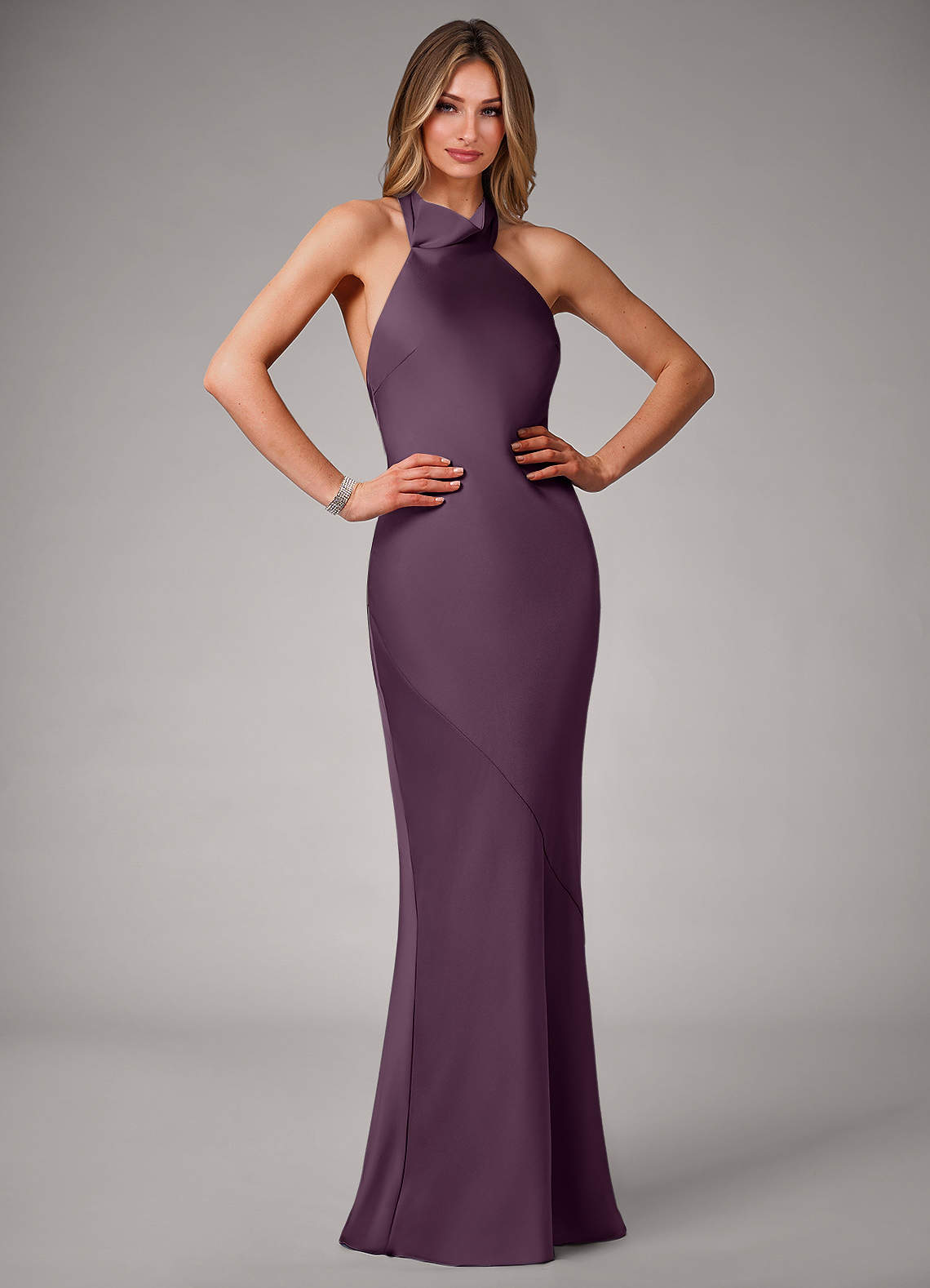 plum mermaid bridesmaid dresses Gorgeous Plum Satin Mermaid Prom Dress with Off Sleeve – Rosymae