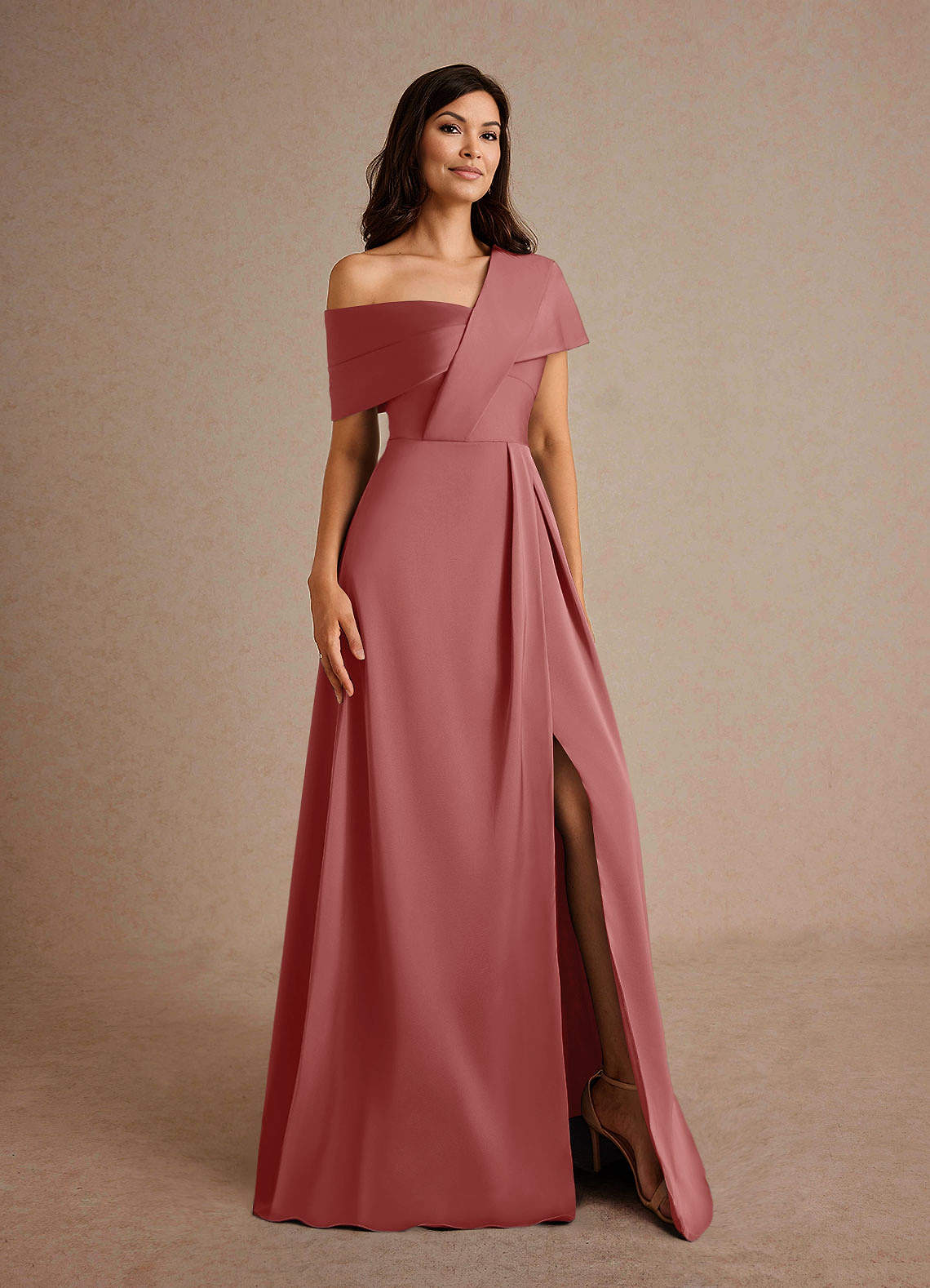 Azazie Milton Mother of the Bride Dresses Antique Rose A-Line Pleated Stretch Satin Dress image7