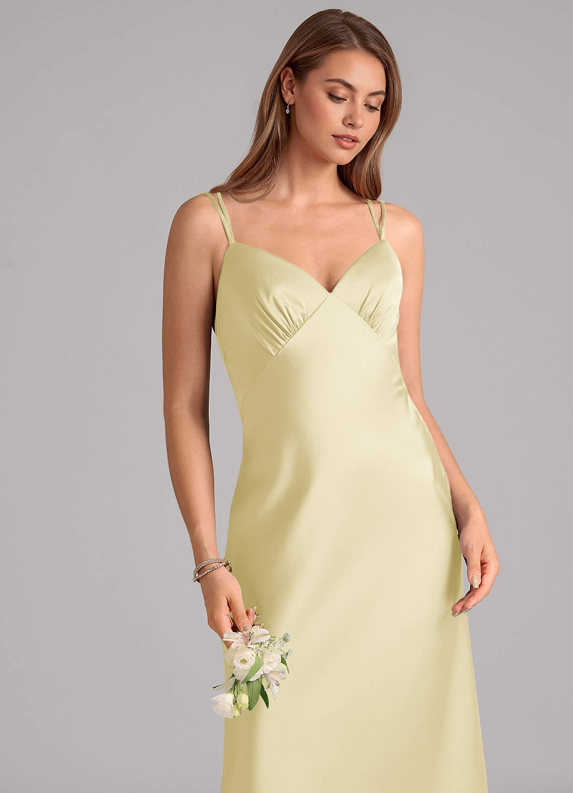 Azazie Suttona Brudtärnklänningar Klä av A-Linje i Stretch Satin Plisserad Citronsorbet image6