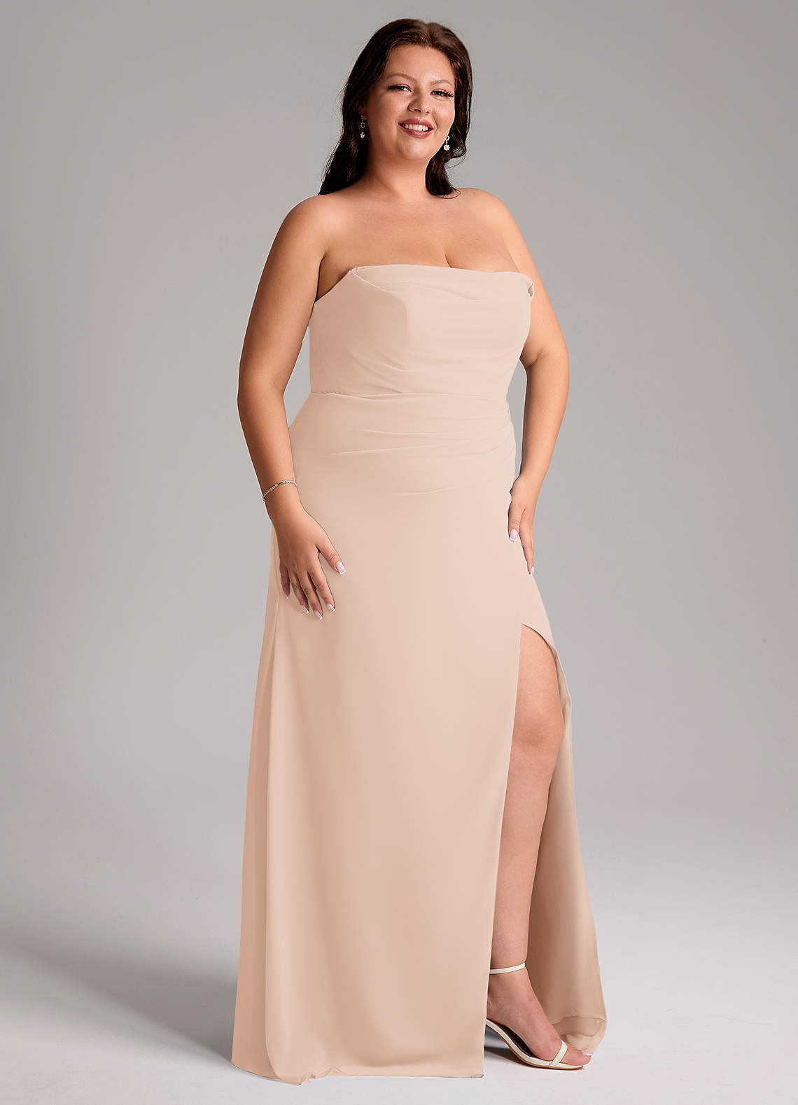 Azazie Leonis Bridesmaid Dresses English Rose Sheath Strapless Chiffon Convertible Dress image13