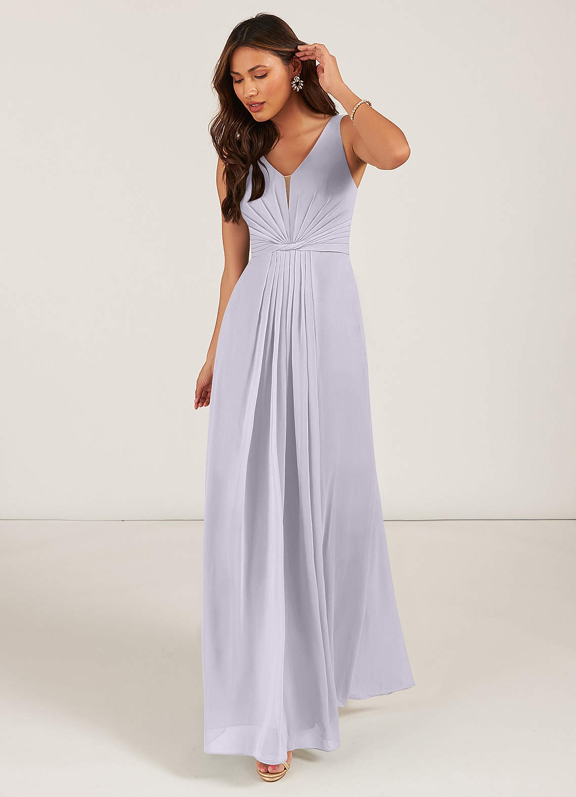 Azazie Gina Bridesmaid Dresses Fog A-Line V-Neck Pleated Chiffon Dress image1