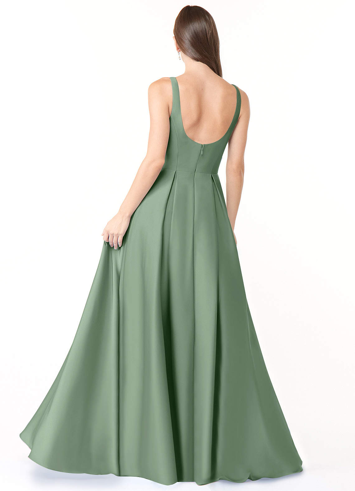 Azazie Neve Essayer des robes à la maison Robe Princesse en Satin extensible avec poches Matcha image1