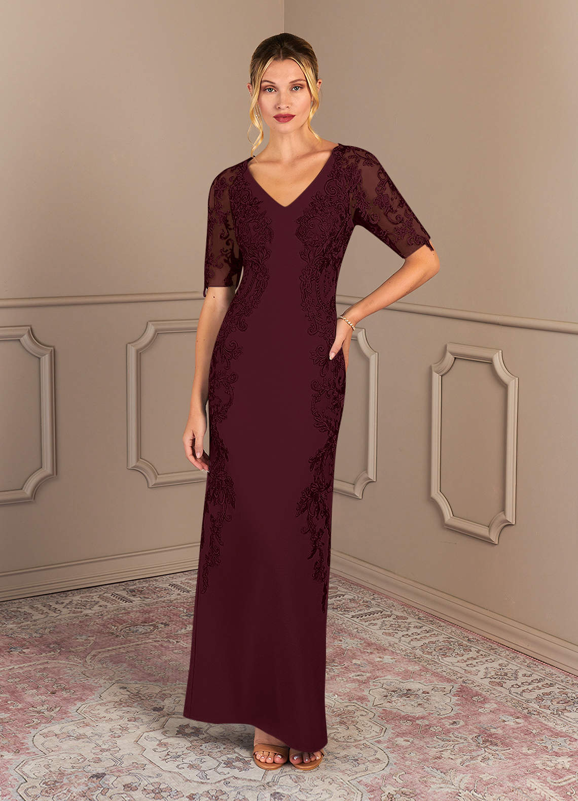 Deep red mother clearance of the bride dress