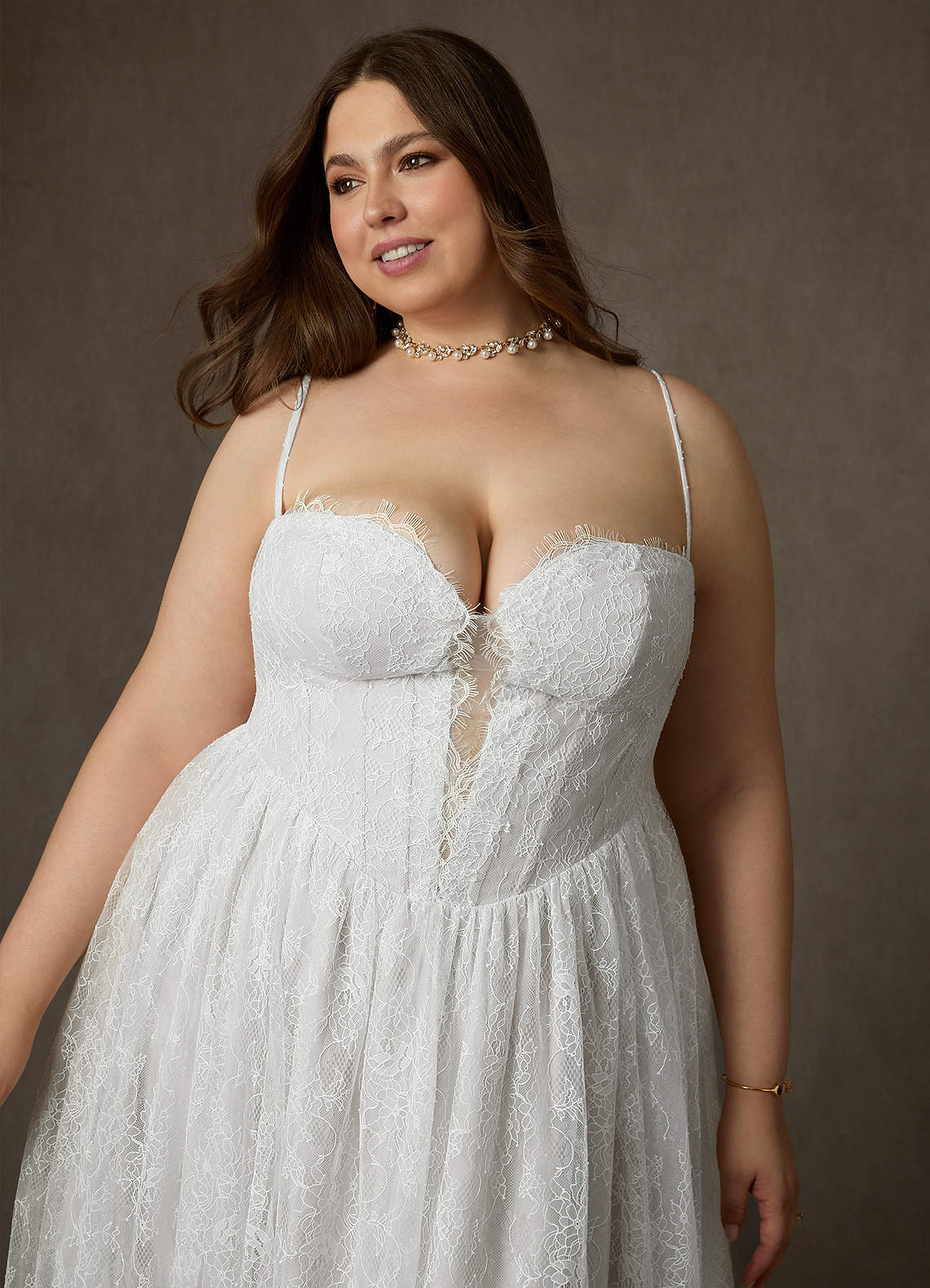 Azazie Lorena Wedding Dresses Diamond White A-Line Strapless Lace Dress image13