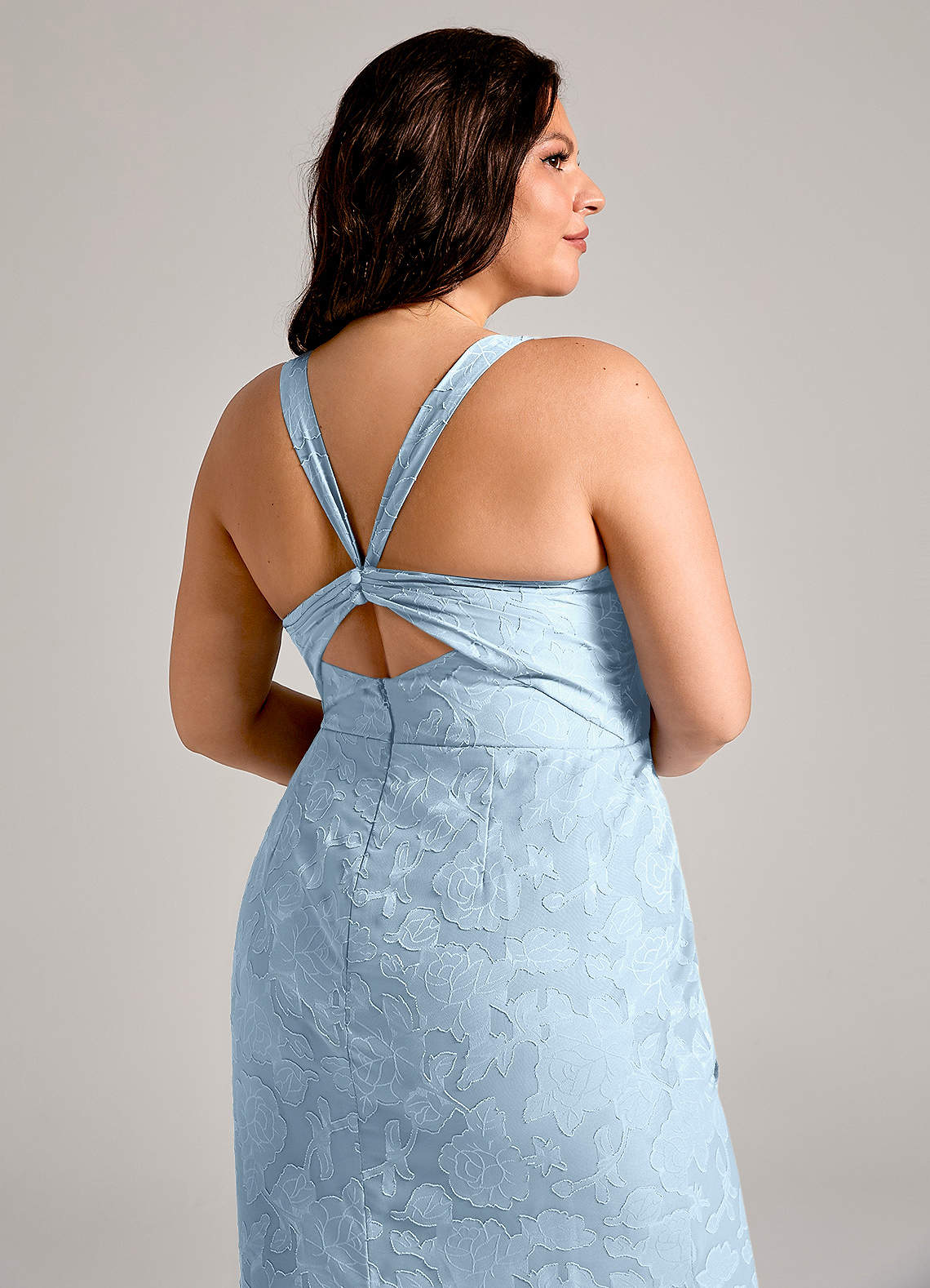 Azazie Mero Bridesmaid Dresses Sky Blue Sheath Pleated Floral Burnout Dress image11
