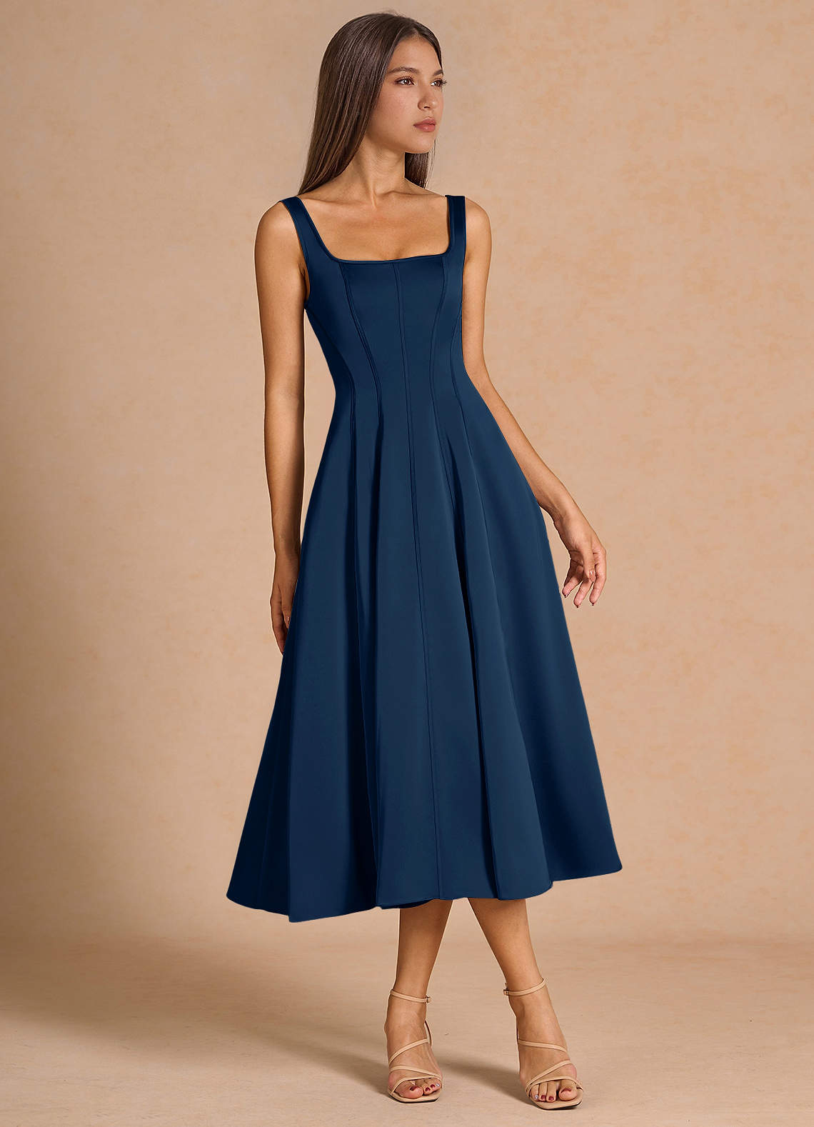 knee length dresses for ladies Marlene Navy Blue Floral Lace Midi Dress, S / Blue main image 1