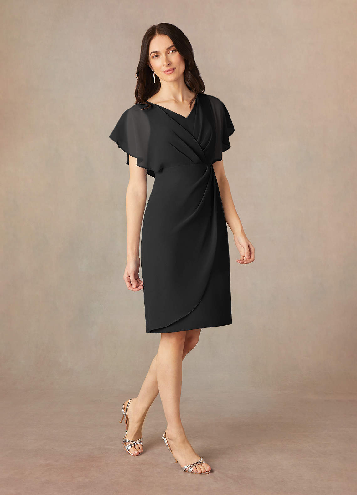 Azazie Julia Black Sheath V-Neck Pleated Chiffon Dress | Azazie