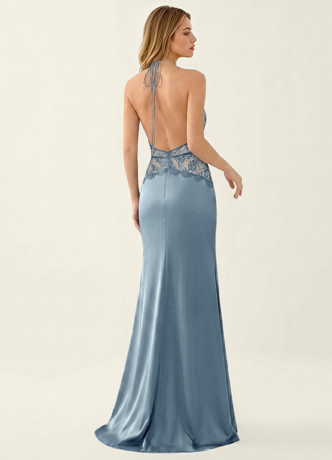 dusty blue beach dress Prudentiana Satin Lace Summer line silhouette Eliana gil rodriguez The Amara Maxi – Size:UK18 US14