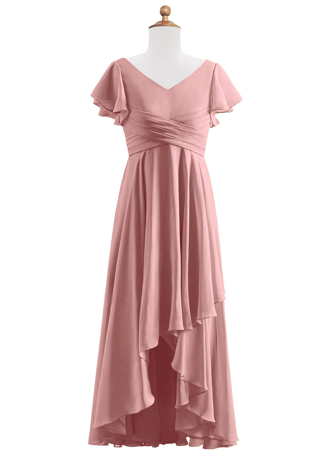 Azazie Caria Junior Vestido de Rosa Polvorienta de Gasa de Corte En A con Plisado image1