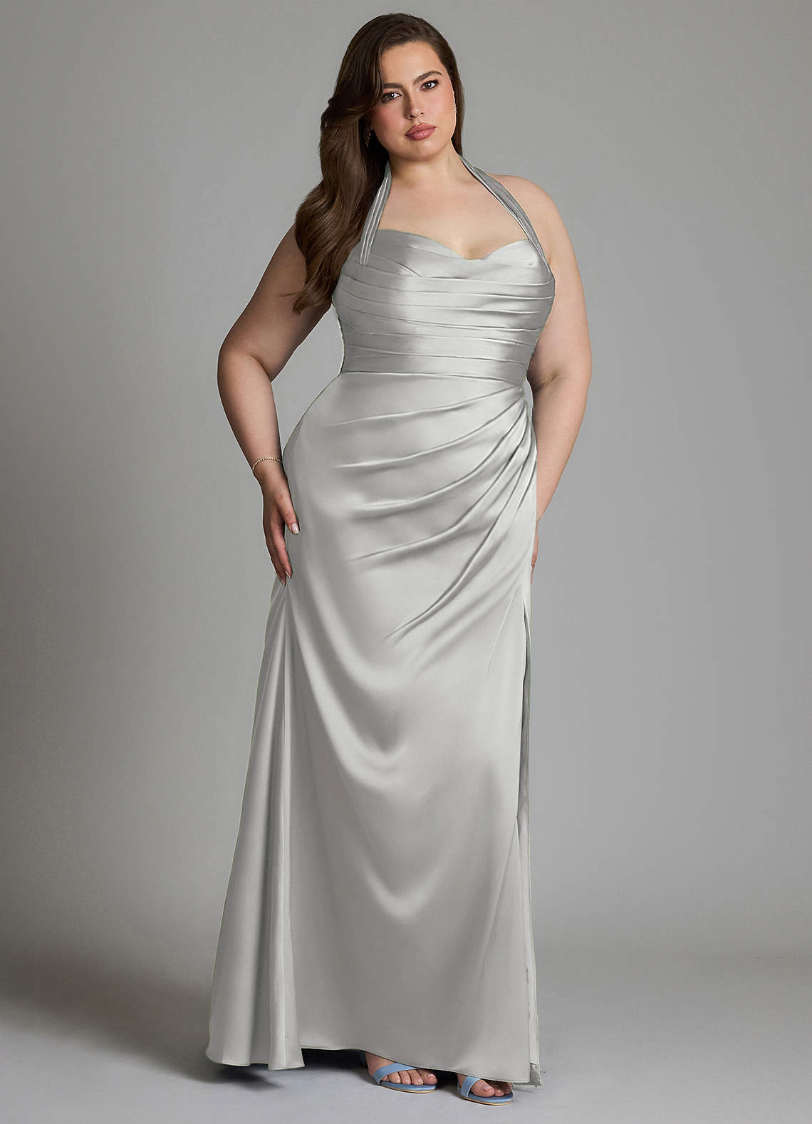 Azazie Destiny Bridesmaid Dresses Silver Mermaid Sweetheart Neckline Stretch Satin Dress image10