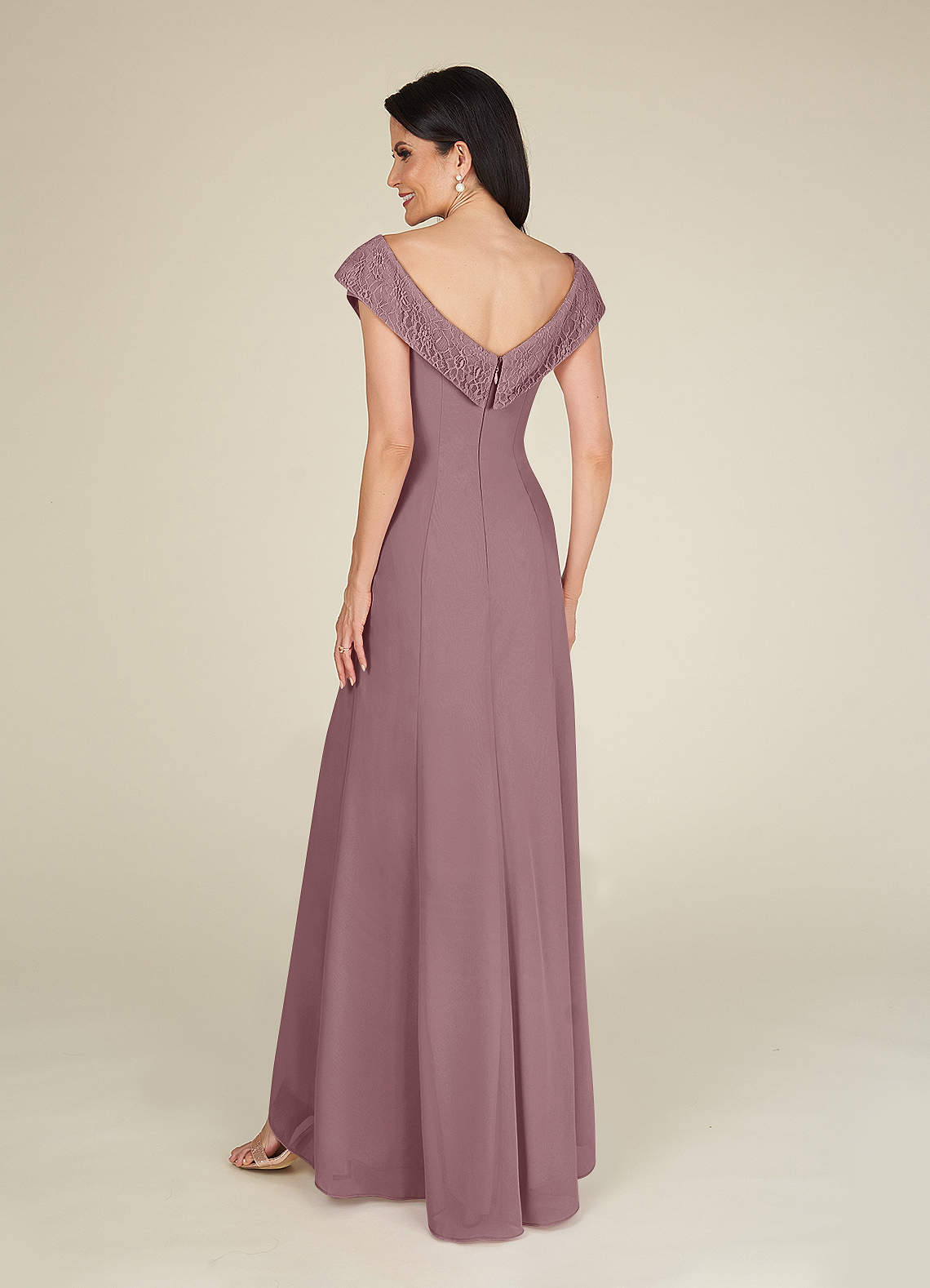 Azazie Cupid Mother of the Bride Dresses A-Line Boatneck Lace Chiffon Floor-Length Dress image1