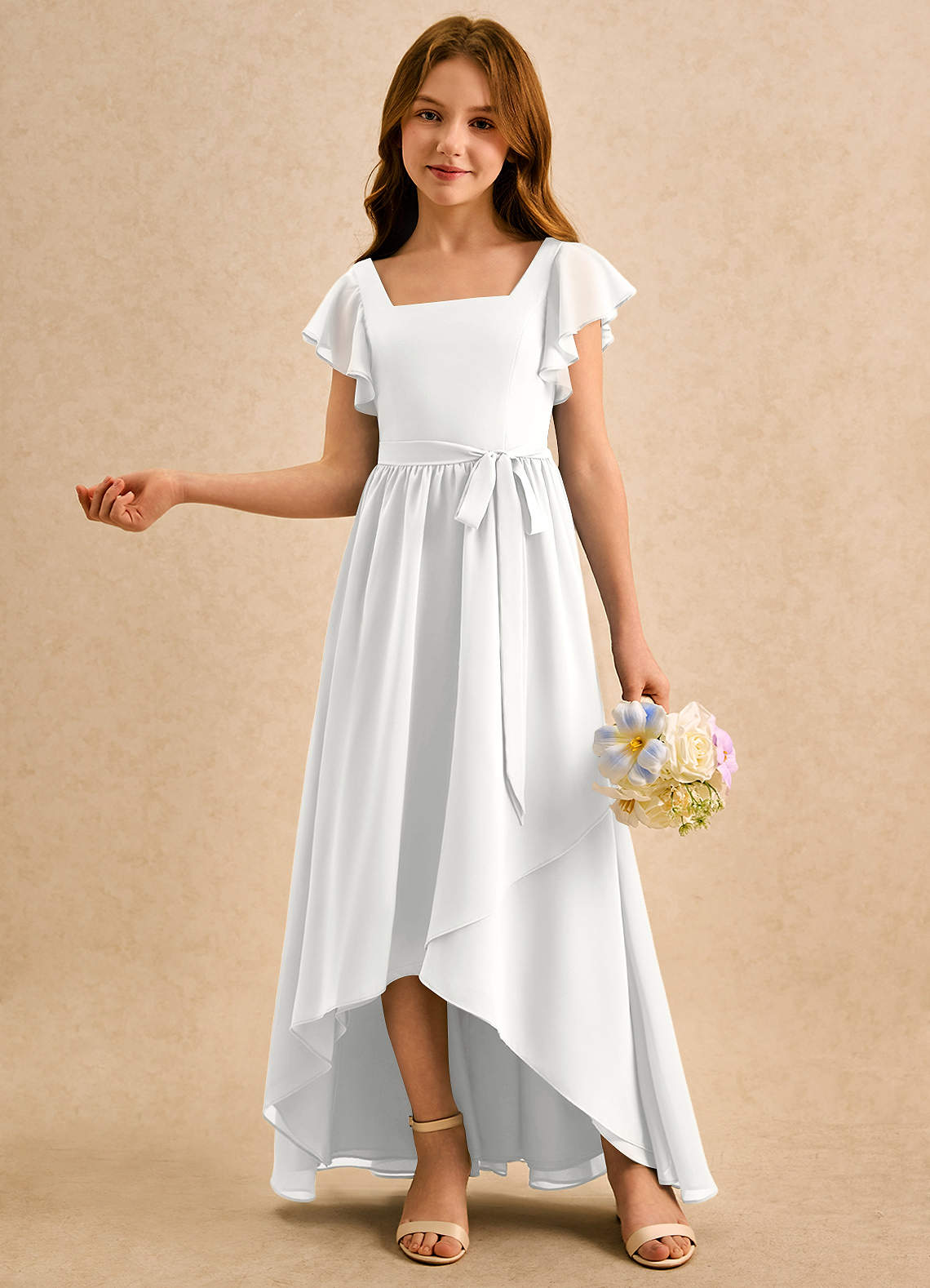 Azazie Milly Girls Formal Flower Girl Klänningar Klä A-Line i Chiffong Plisserad image3