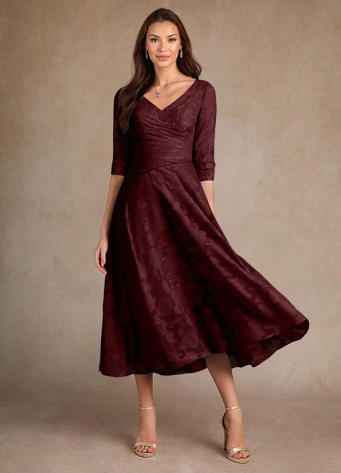 Azazie Durant Mother of the Bride Dresses Cabernet A-Line Pleated Floral Burnout Dress image1
